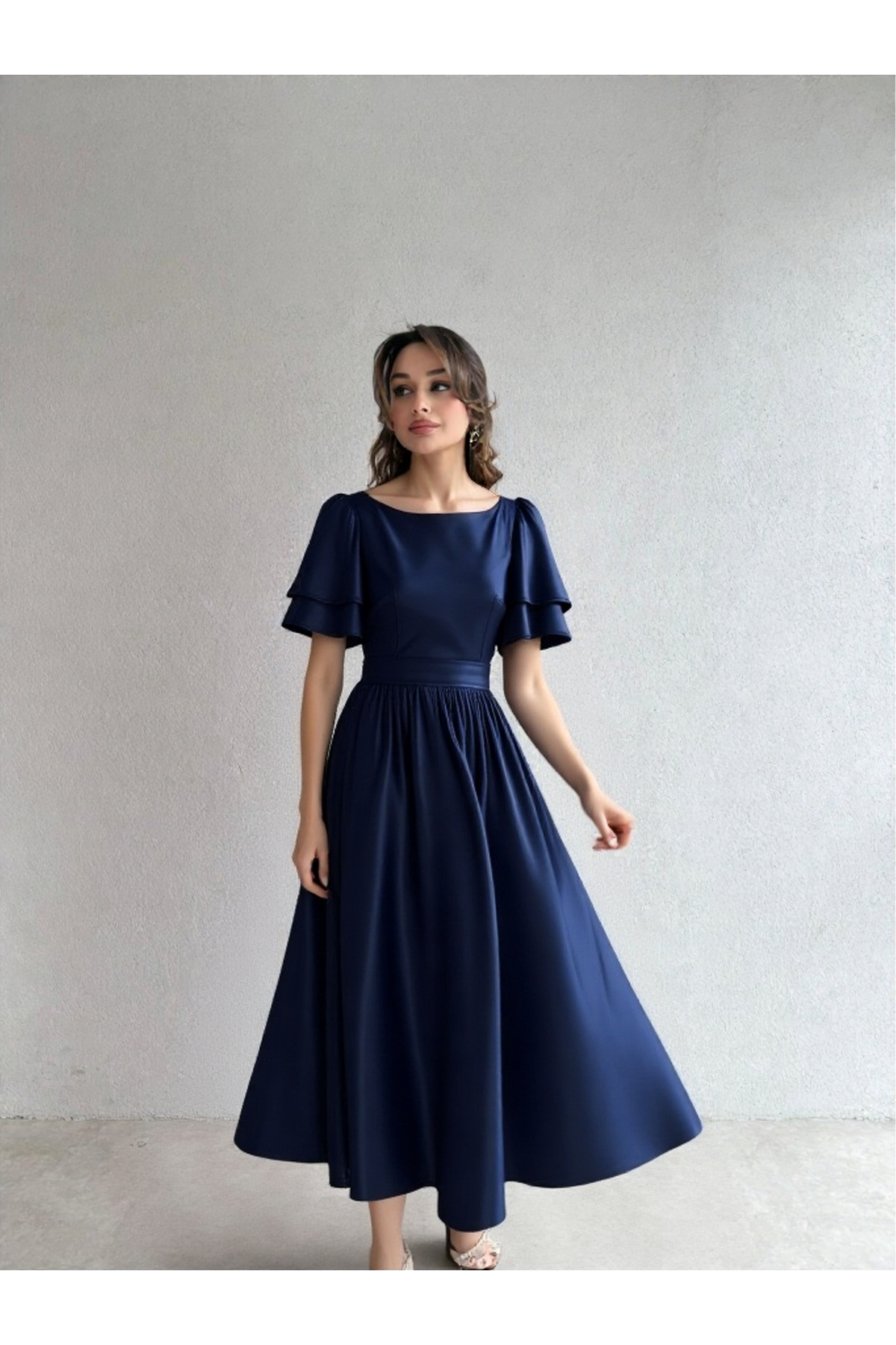 Nika Fashion  Lisa Kadın Saten Abiye Lacıvert - Görsel 3