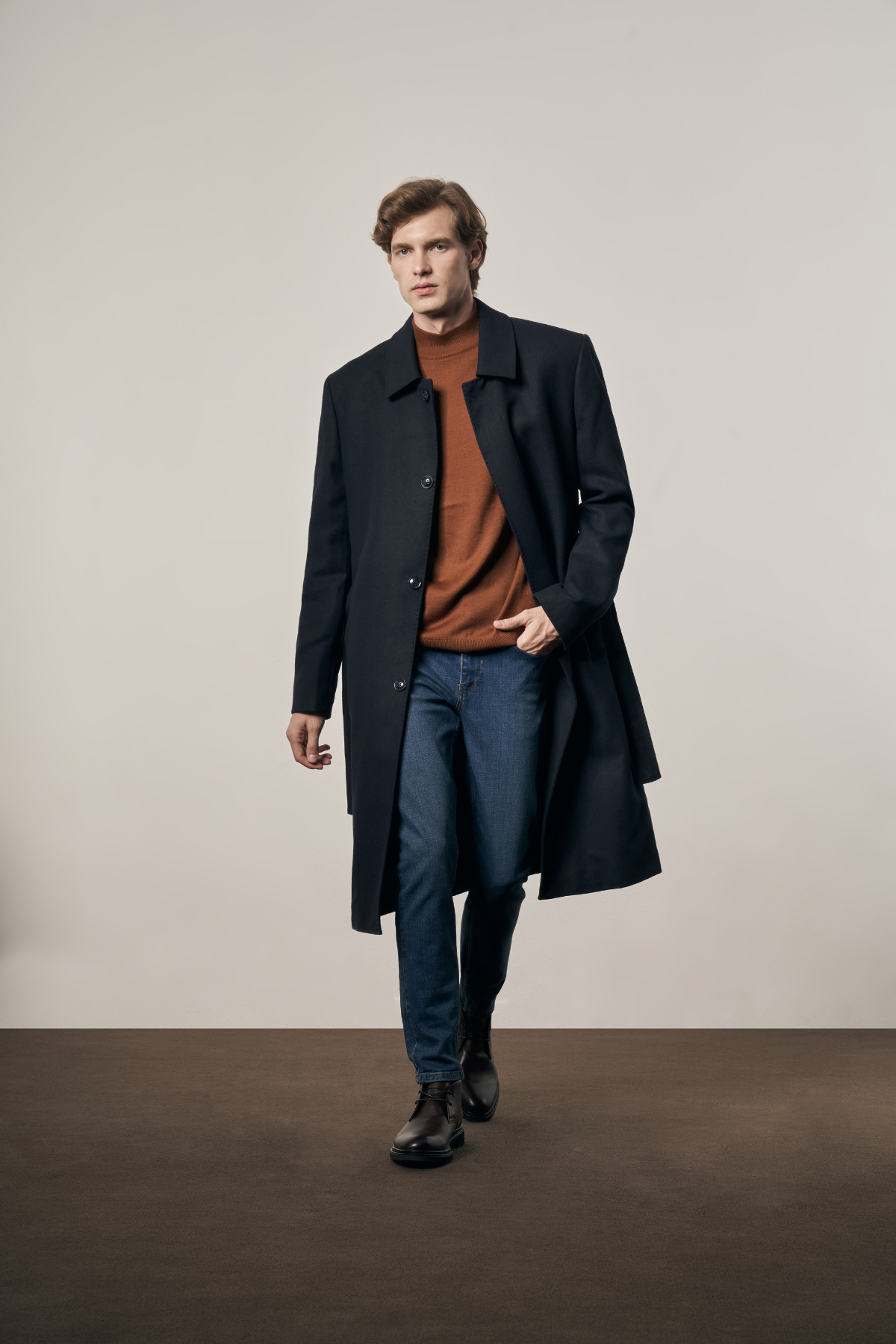 İmza  Koyu Lacivert 115 Cm Kaşe Polo Yaka Düz Esnek Garnisiz-Biyesiz Comfort Fit Palto 1005255150 - Görsel 2