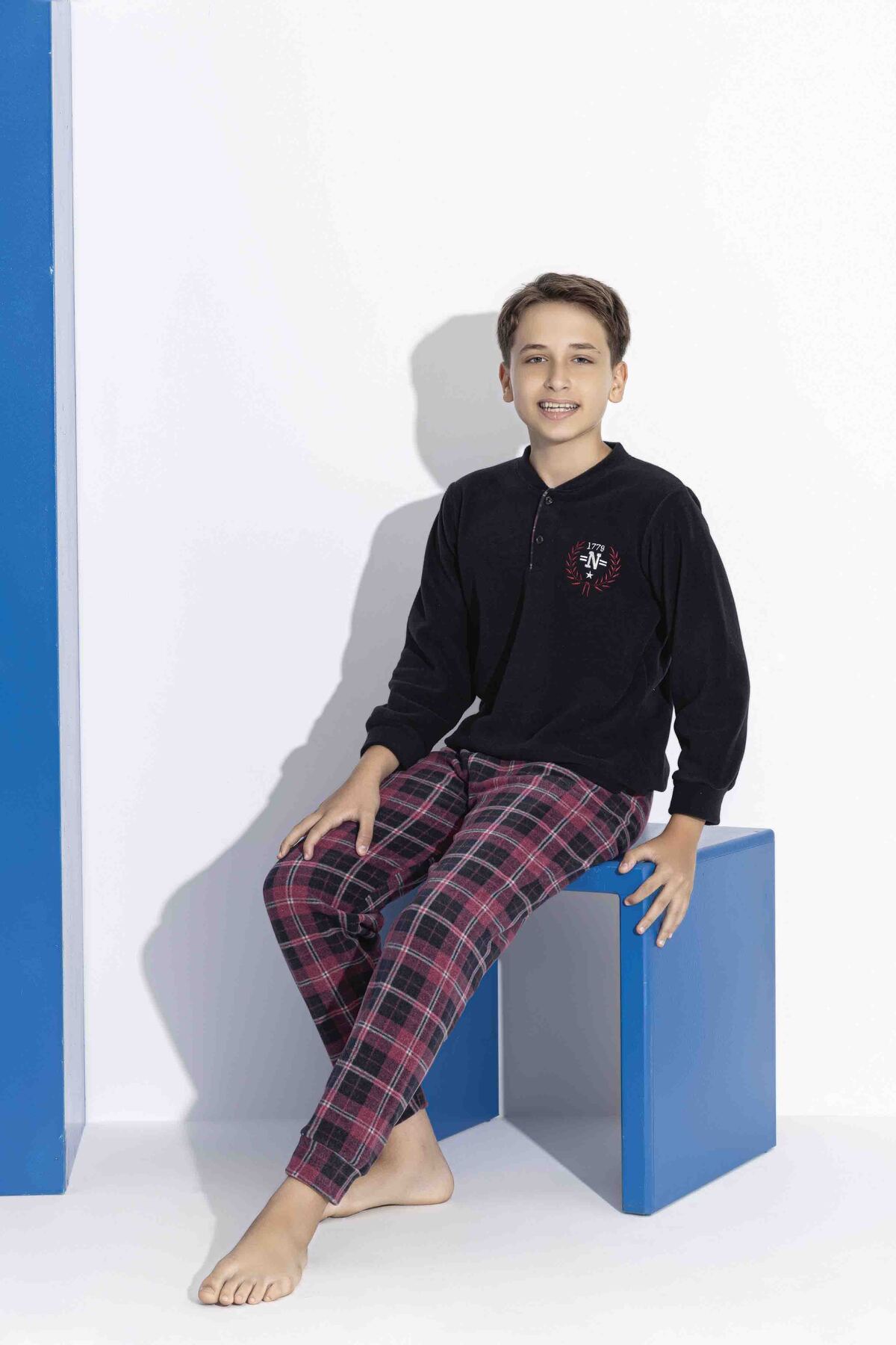 MEBA Erkek Baba-Oğul Önden İki Düğmeli Wellsoft Polar Pijama Takımı görsel 3