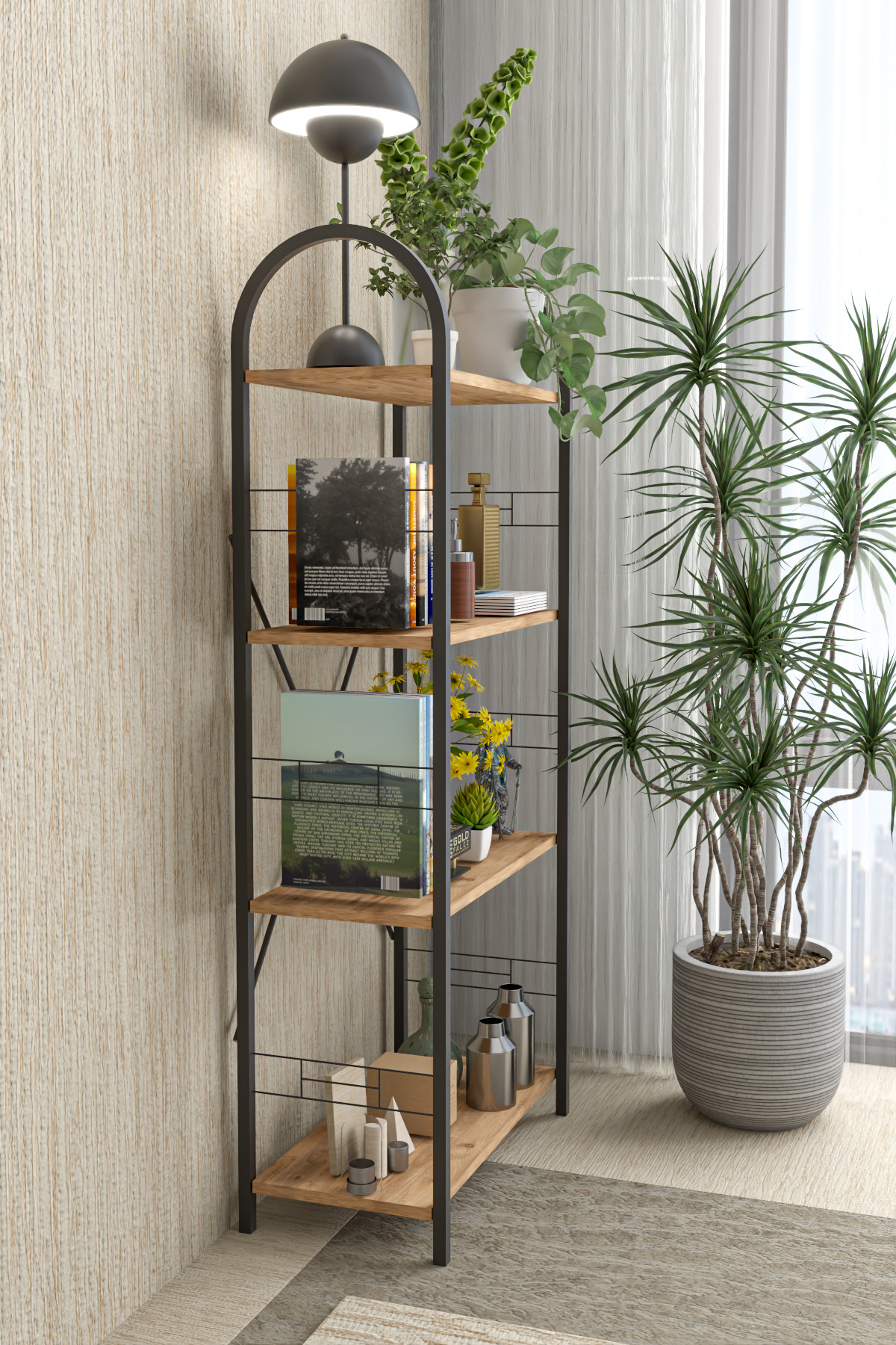 Goldfalez Metal Kitaplık Kahverengi 150 cm görsel 3