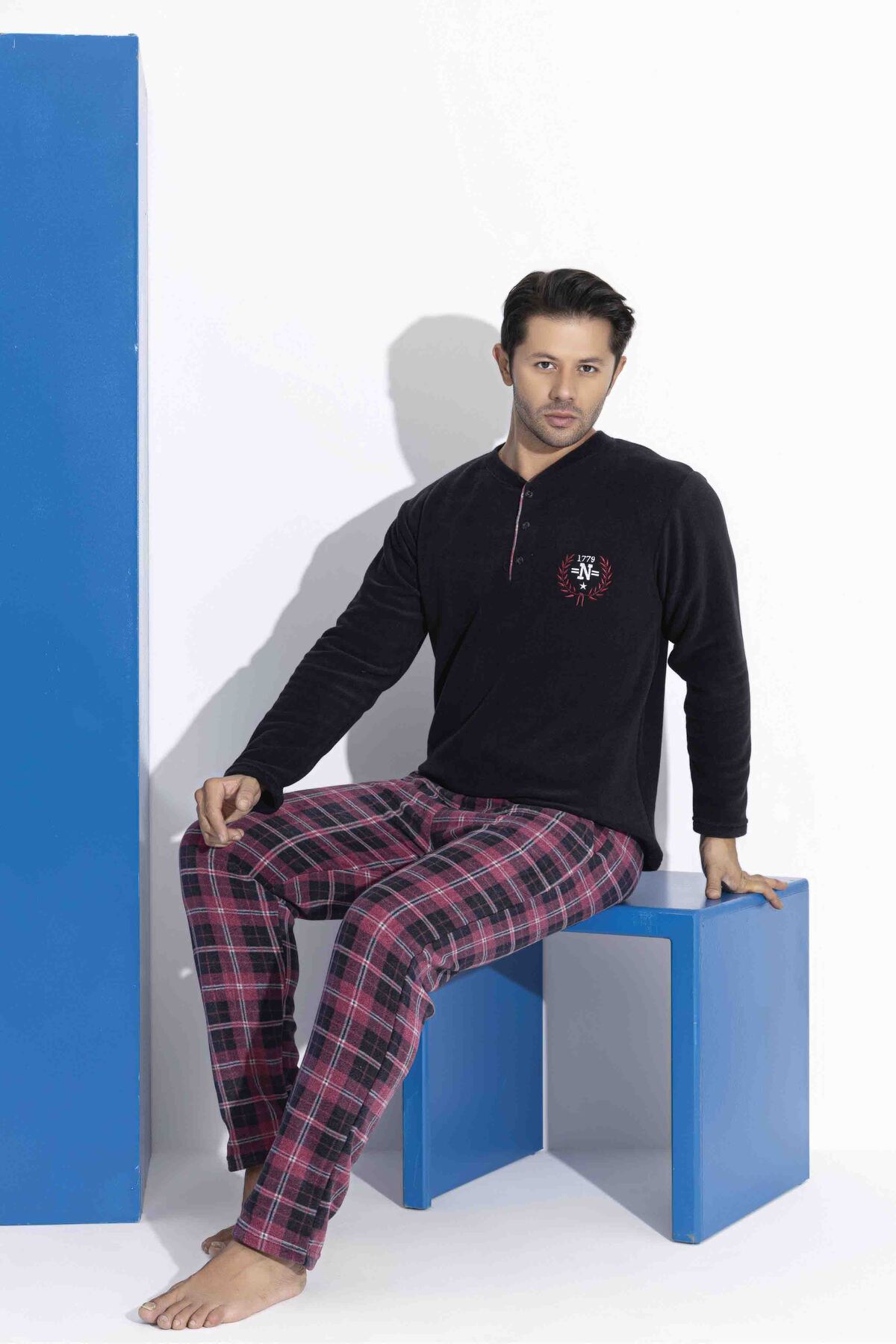 MEBA Erkek Baba-Oğul Önden İki Düğmeli Wellsoft Polar Pijama Takımı görsel 5