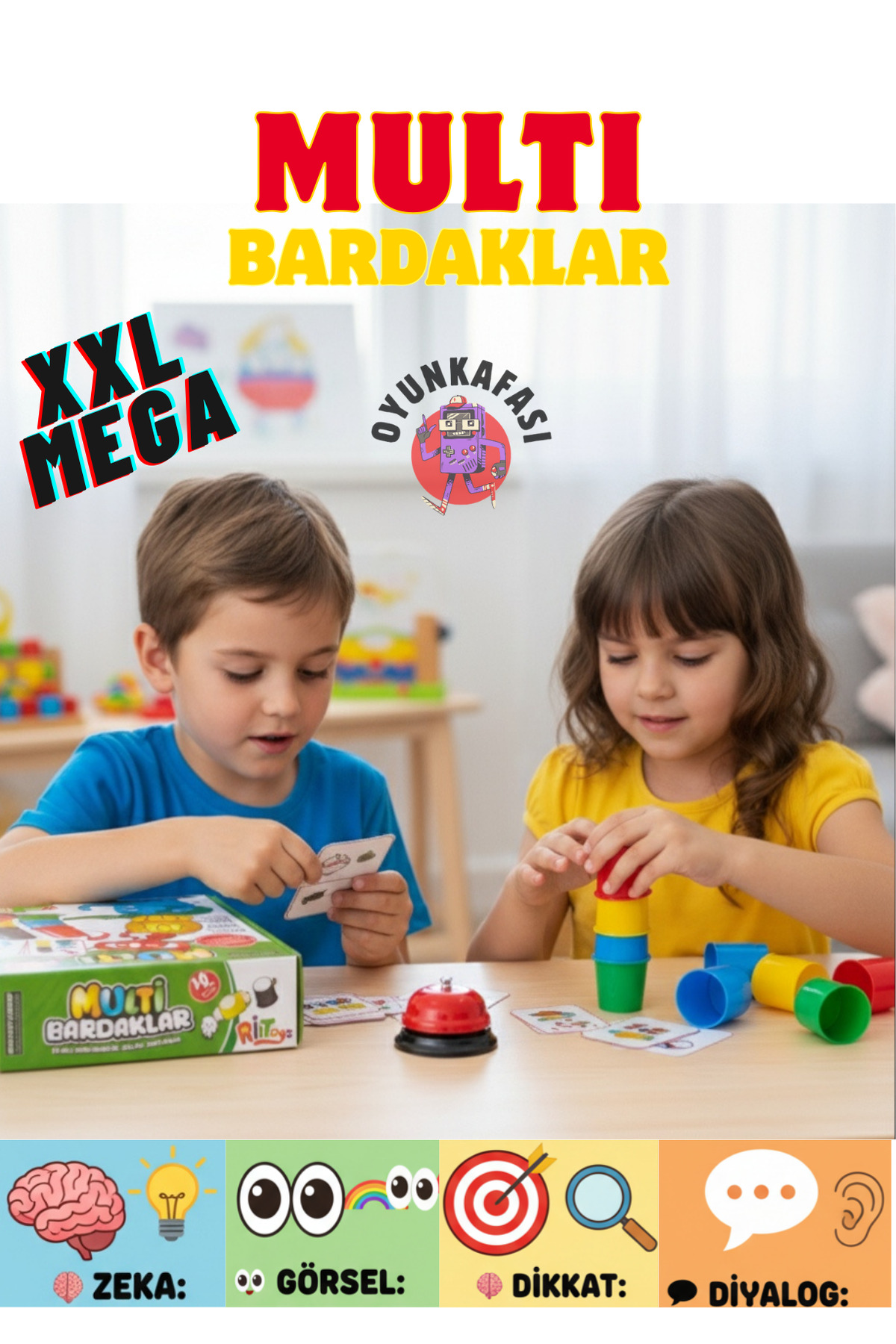 OYUNKAFASI MULTİ BARDAKLAR - EĞİTİCİ VE HEYECANLI EN HIZLI BARDAKLARI DİZ,ZİLE BAS,KARTI KAZAN fotoğrafı 2 (önizleme)