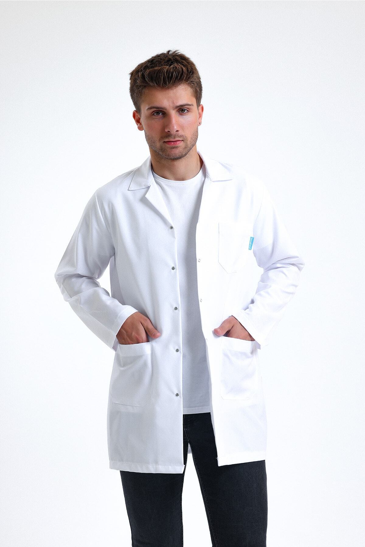 Cartellini SnowForm Alpaka Erkek Uzun Kol Beyaz Ceket Boy ÇıtÇıtlı Apaş Yaka Doktor Hemşire Öğretmen Önlüğü