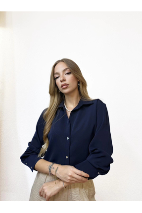 PROTO SUIT Likralı Basic Lacivert Gömlek