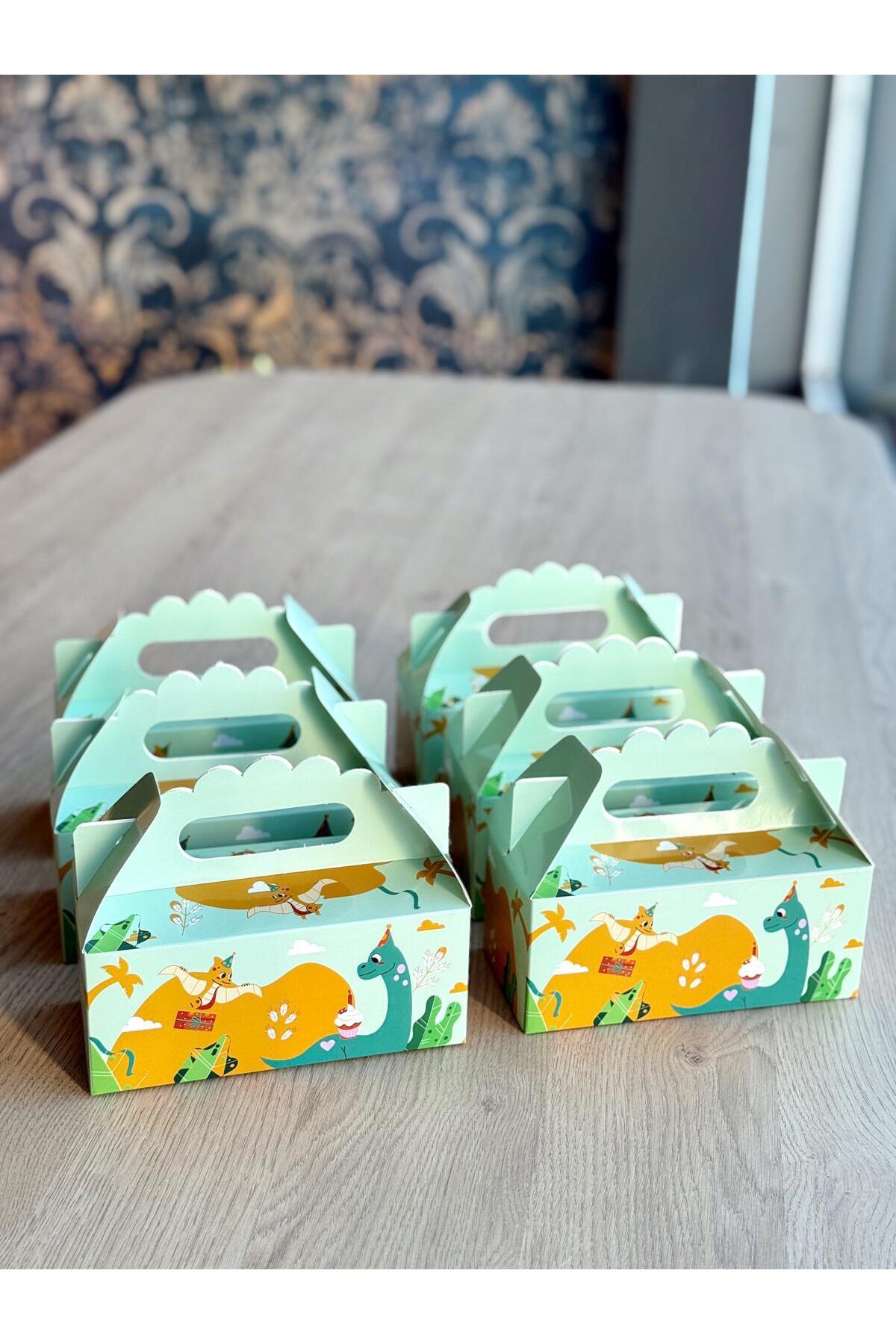 KOLİX Dinazor Kutusu 25 'li El Tutmalı Çanta Doğum Günü Hediye Kutusu Pasta Kutusu fotoğrafı 5 (önizleme)