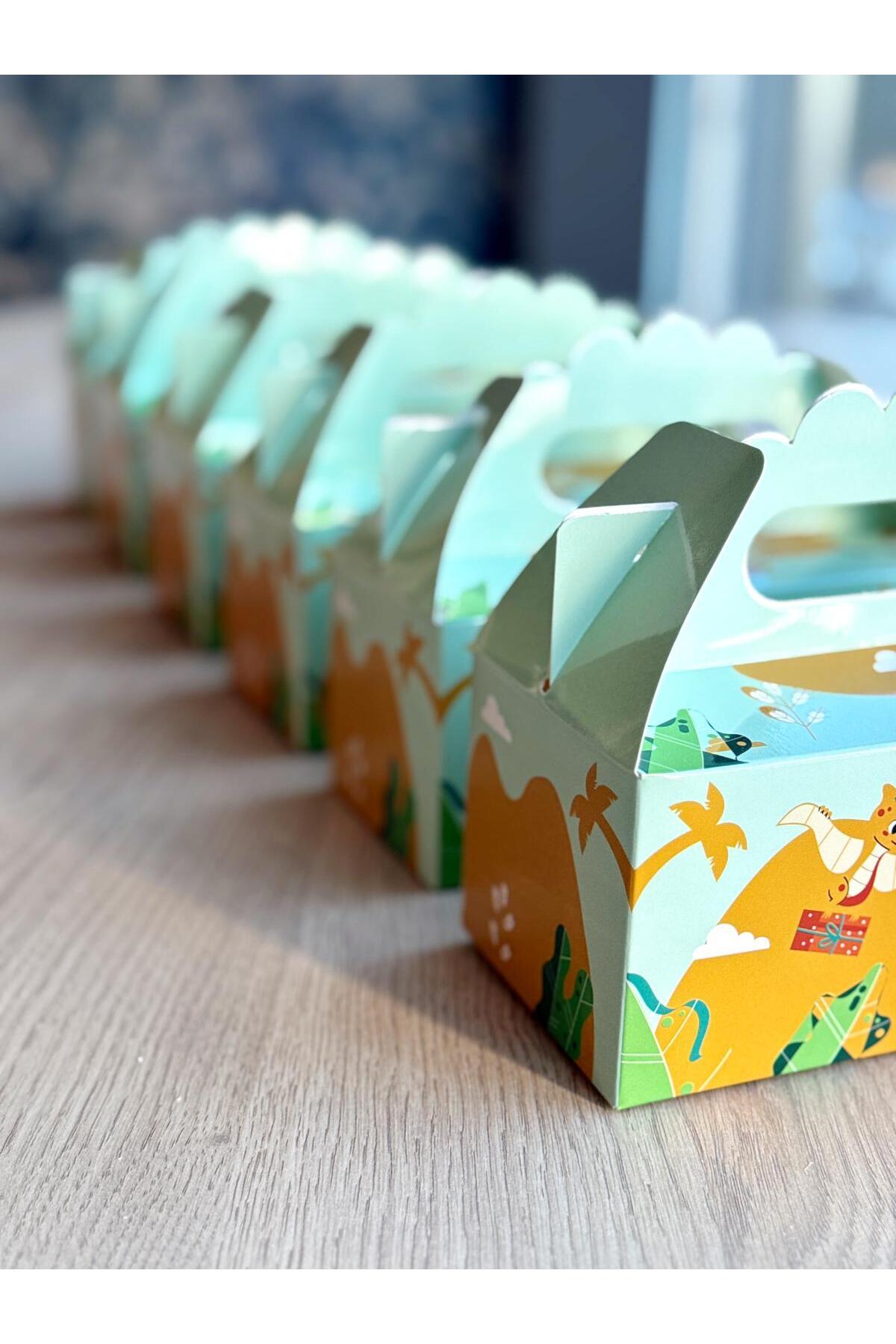 KOLİX Dinazor Kutusu 25 'li El Tutmalı Çanta Doğum Günü Hediye Kutusu Pasta Kutusu fotoğrafı 3 (önizleme)