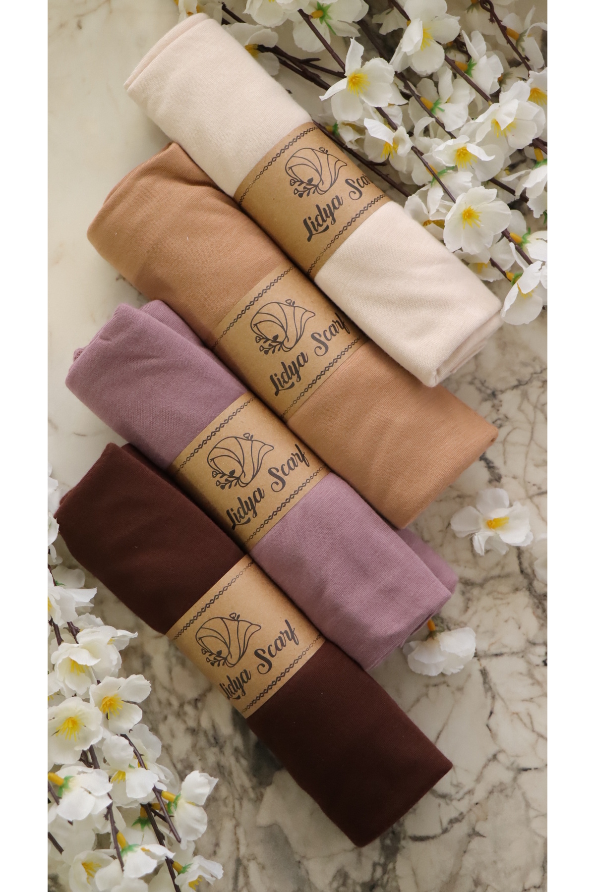 4-Piece Soft Textured Combed Cotton Shawl Set / Bitter Coffee / Fig / Milky Coffee / Beige