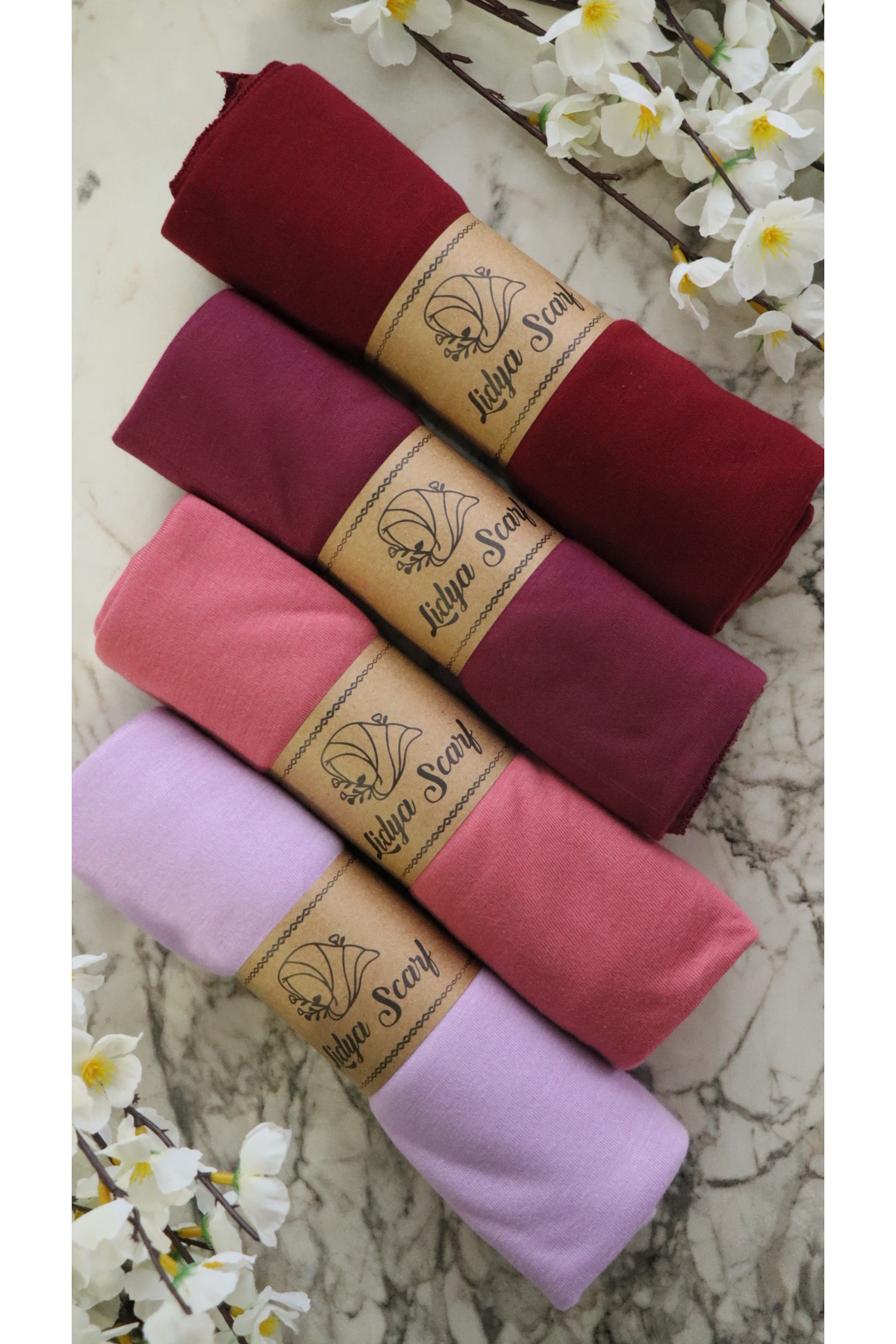4-Piece Soft Textured Combed Cotton Shawl Set / Lilac /Dried Rose/ Cherry / Claret Red