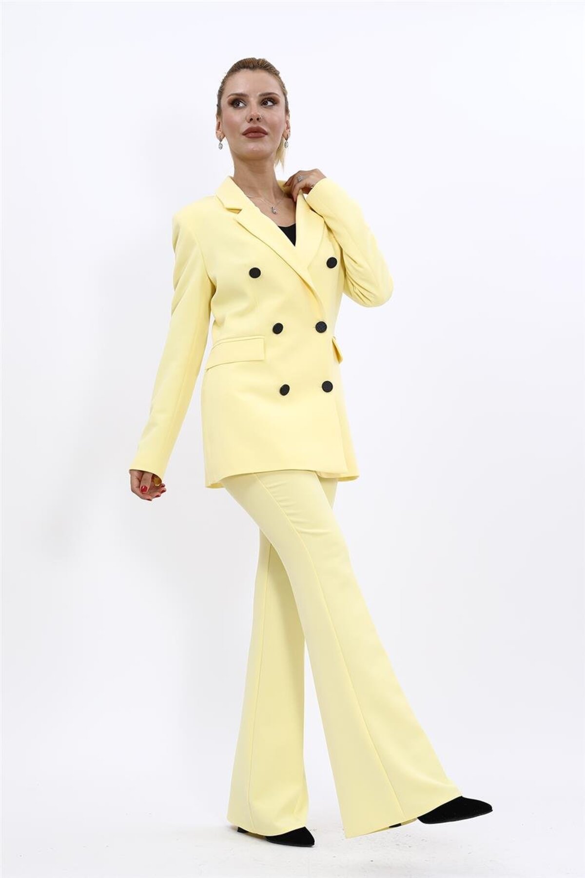 Men's Quilted Collar Blazer Jacket & Spanish Leg Pants-Yellow