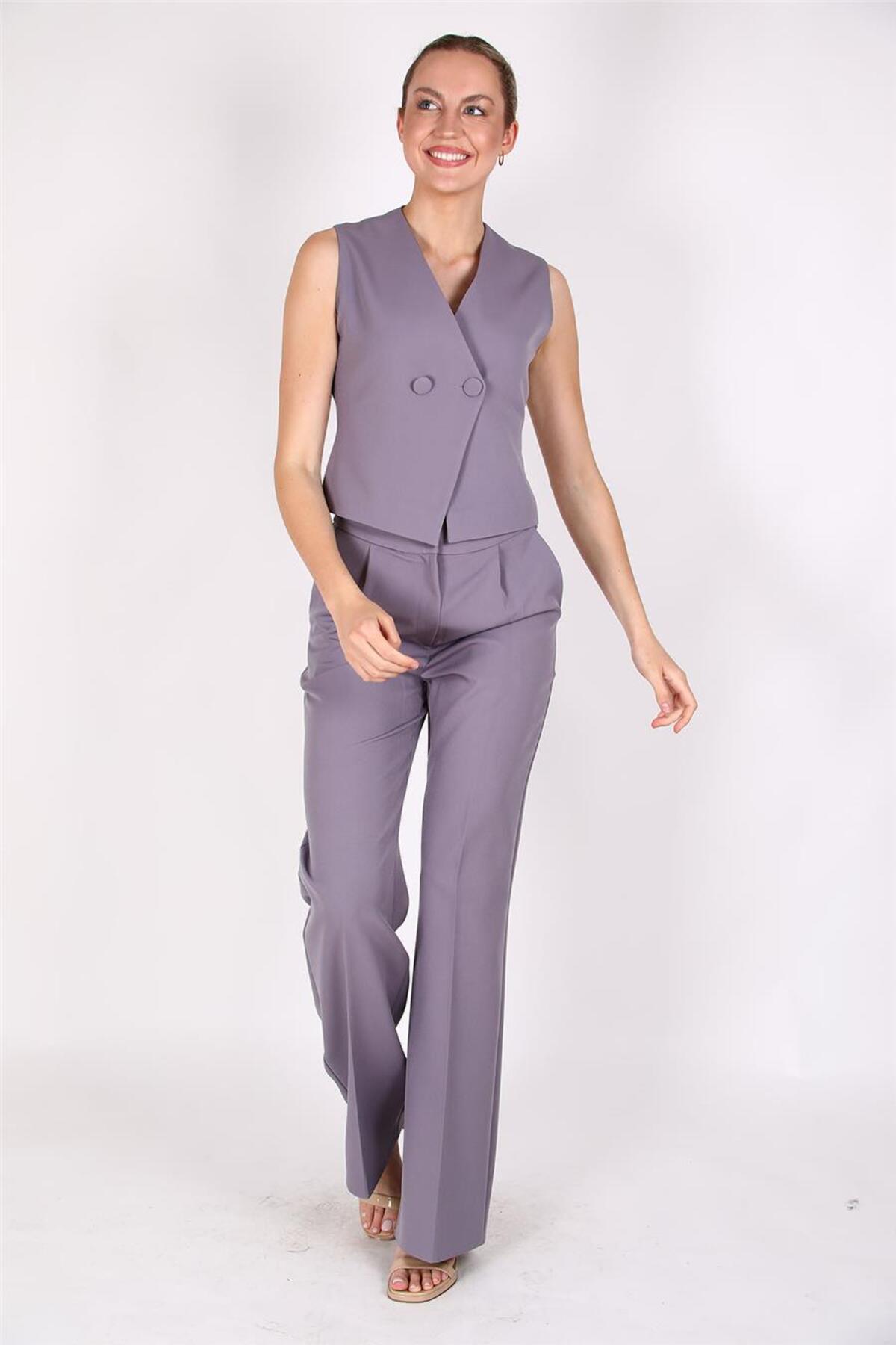 Wrap Cross Vest & High Waist Wide Leg Pants-Anthracite