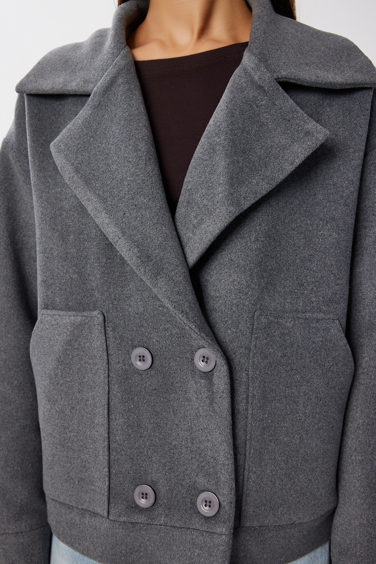 Lovelyİstanbul  Kruvaze Kısa Kaşe Kaban LDW0008 ANTRASİT - Görsel 4