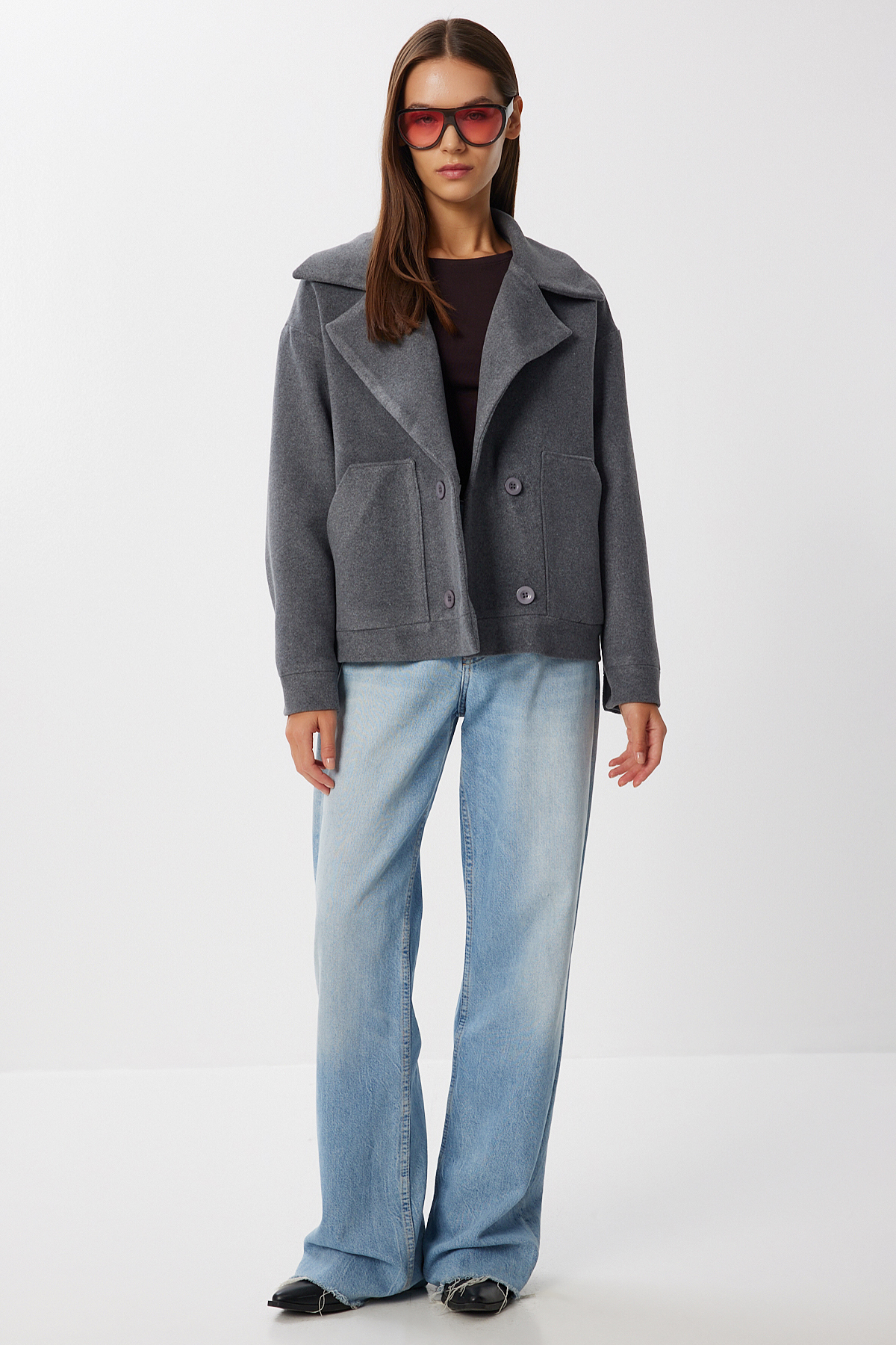 Lovelyİstanbul  Kruvaze Kısa Kaşe Kaban LDW0008 ANTRASİT - Görsel 3