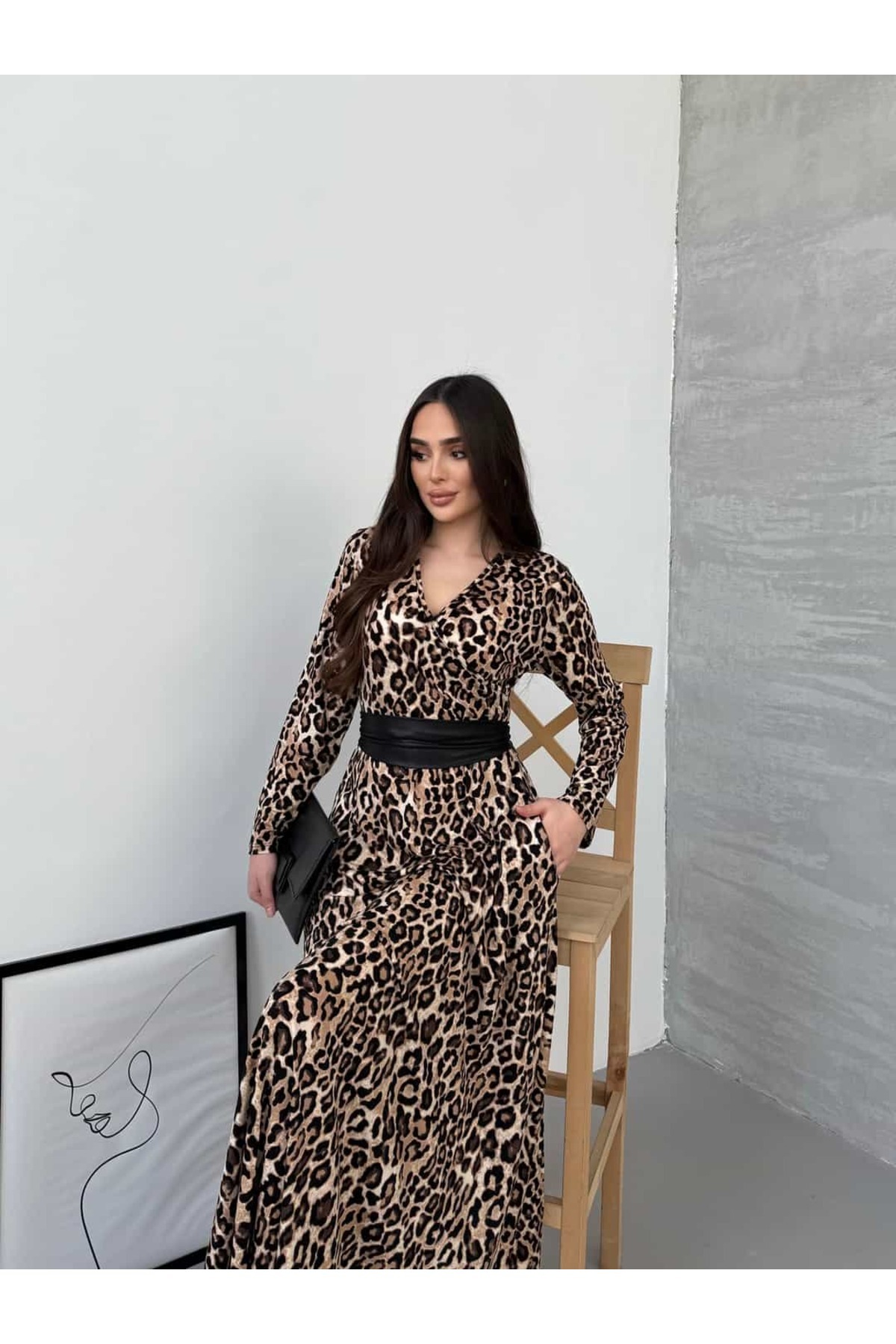 Miasista  Leopar Kemerli Maxi Elbise - Görsel 3