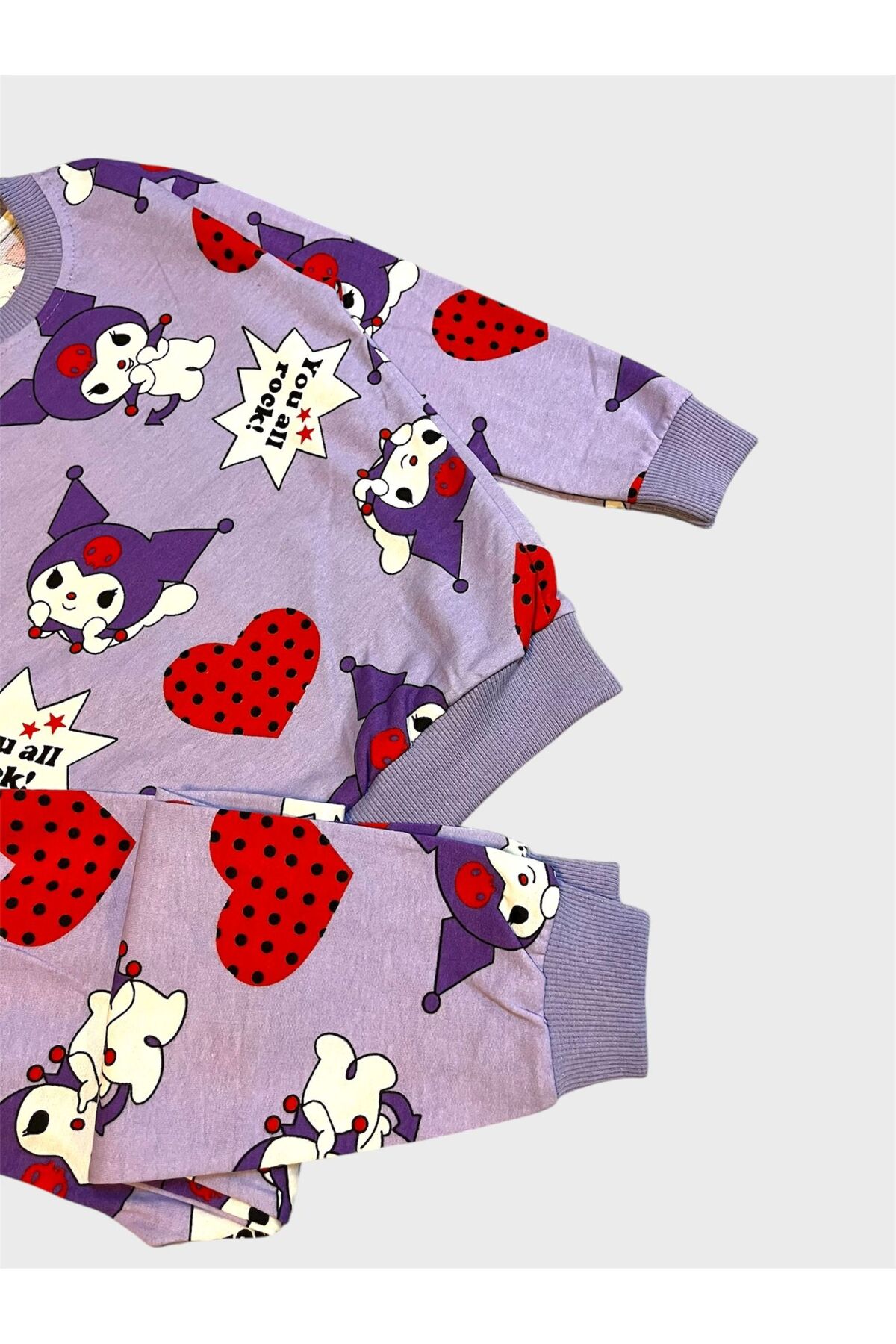 Genel Markalar Kız Çocuk Pamuklu Mor Renk Kuromi Desenli Uzun Kollu Mevsimlik Pijama Takımı fotoğrafı 3 (önizleme)