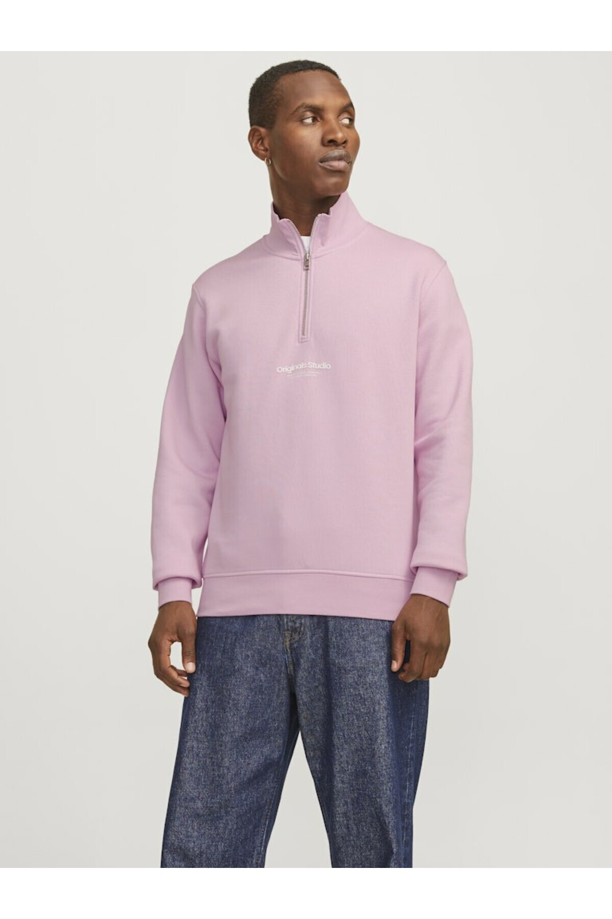 جک اند جونز سویشرت مردانه صورتی Jorvesterbro Sweat Quarter Zip Hn Noos 12241777-Tickledpi