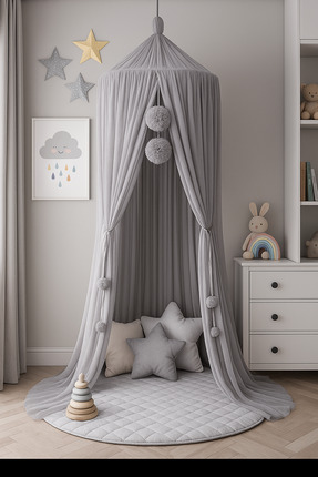 Bila Baby STQUEEN Tül Gri (Grey)Cibinlik Premium Bebek Çocuk Odası