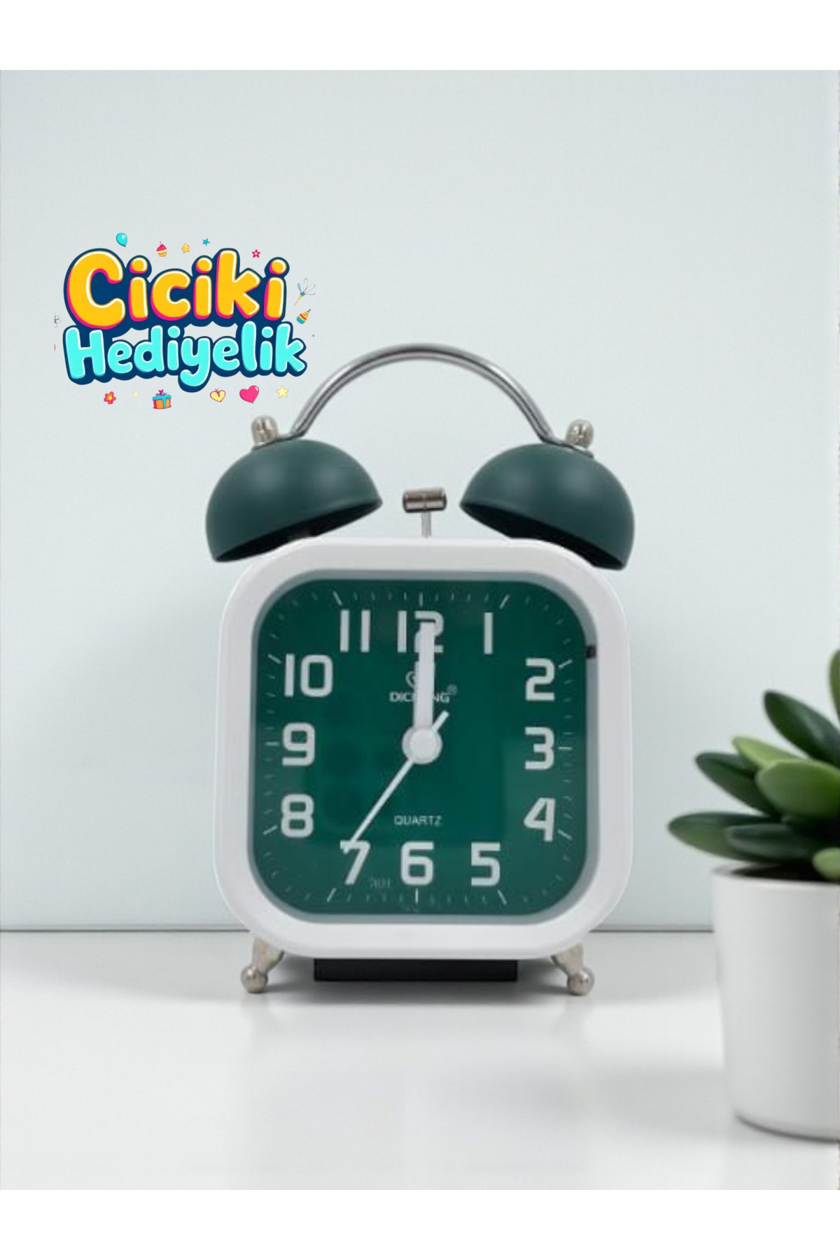 ciciki hediyelik Çalar Saat Akar Saniyeli Alarmlı Çift Çanlı Işıklı Ve Sessiz