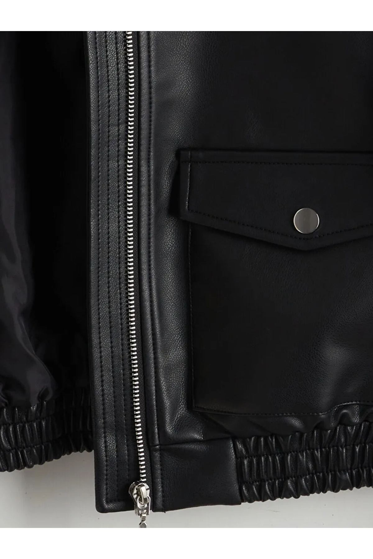 LC Waikiki LCW Kids Siyah Kürk Yaka Deri Görünümlü Kız Çocuk Mont fotoğrafı 3 (önizleme)