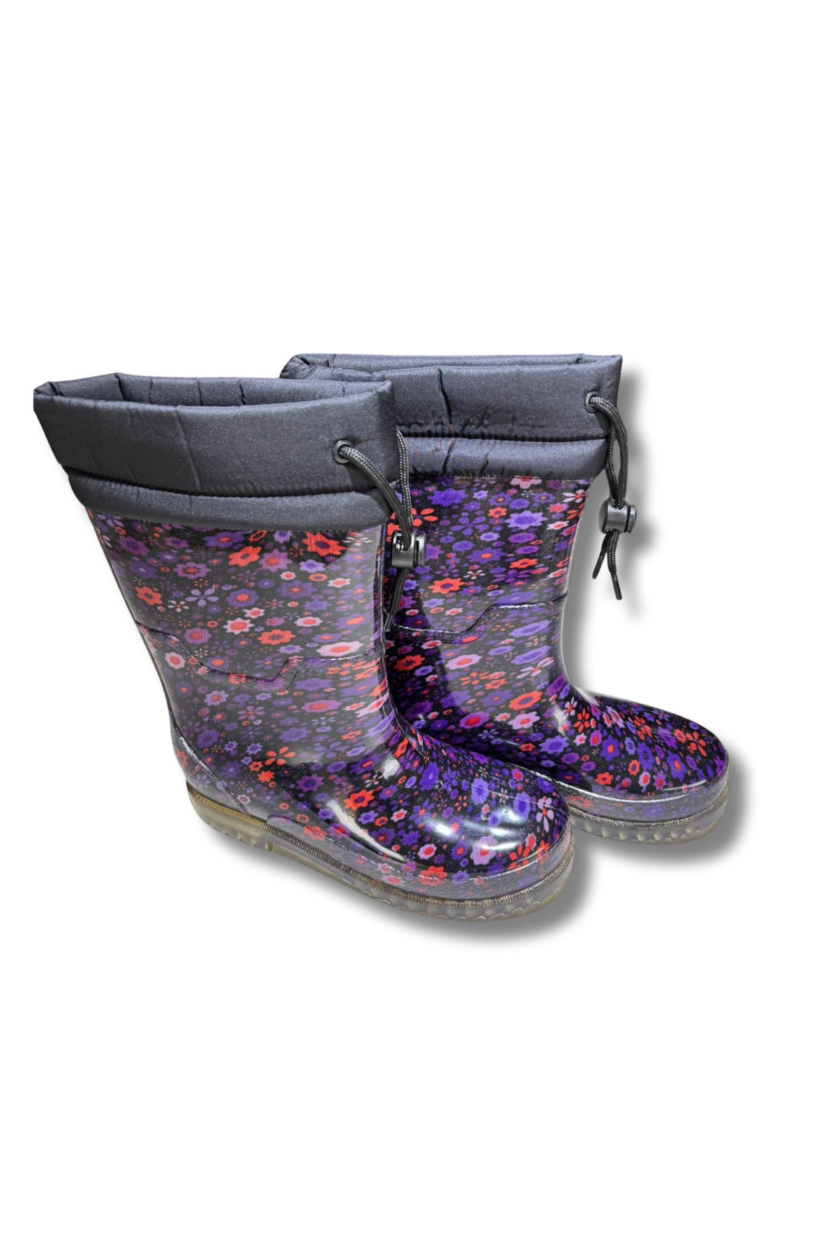 belixspor  Konçlu Peluşlu Kadın Yağmur Çizmesi 36-40 Mürdüm Çiçekli - Görsel 3