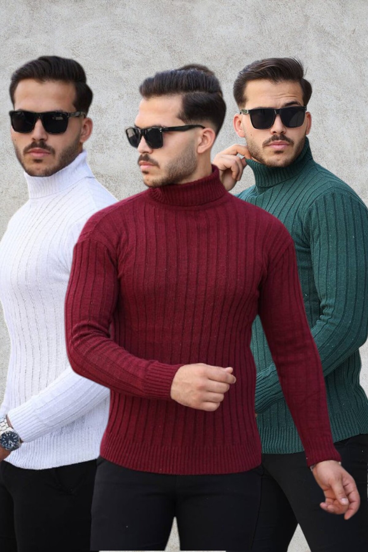 Erkek 3'lü Paket Boğazlı Triko Kazak