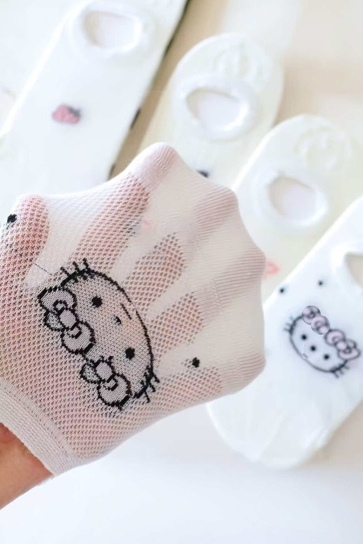 Hitit Socks Kadın 5 Çift Yumuşak Nefes Alabilen Karikatür ve Sevimli Kedi Desenli Görünmez Çorap görsel 2