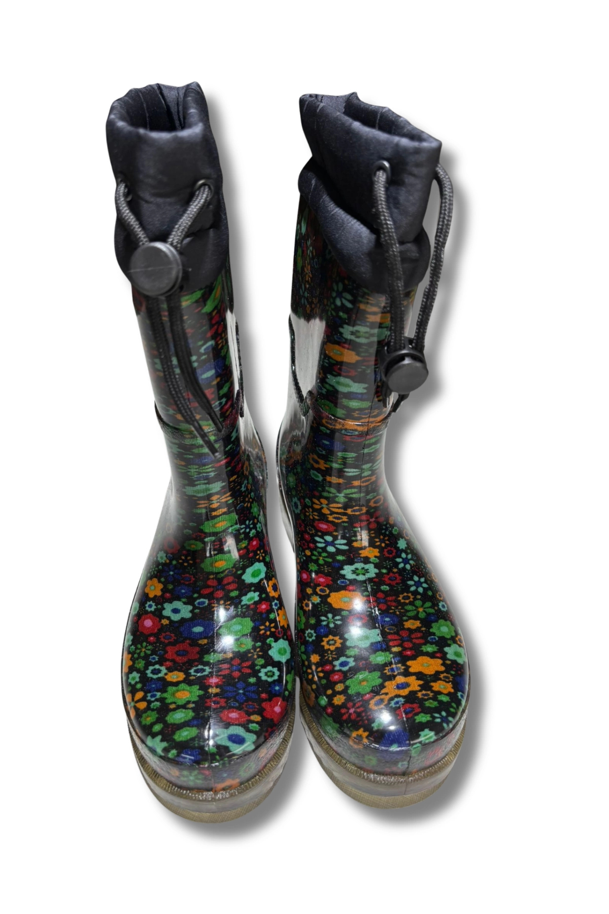 belixspor  Konçlu Peluşlu Kadın Yağmur Çizmesi 36-40 Yeşil Çiçekli - Görsel 2