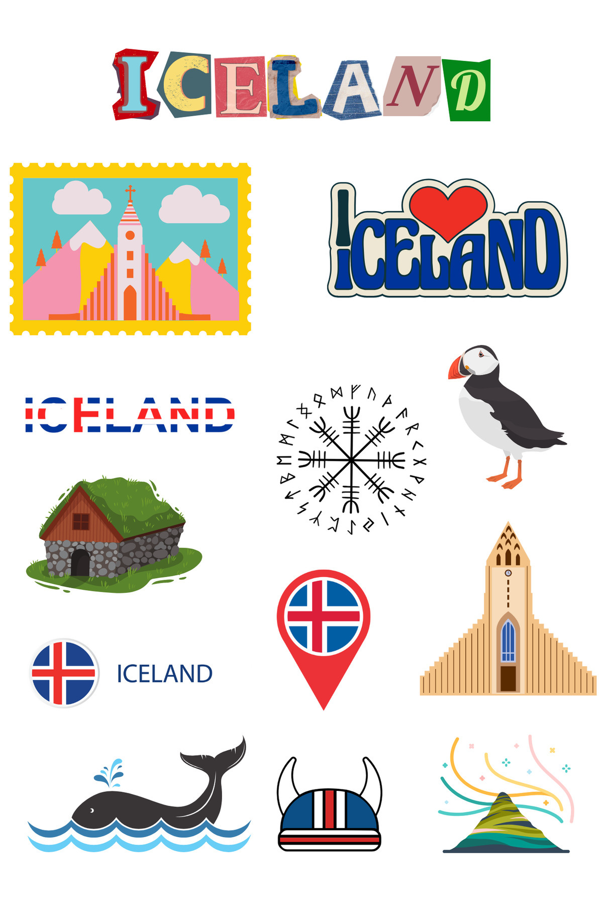 ANSHA CRAFTS İzlanda Sticker Seti Bullet Journal - Ajanda - Planner - Defter- Laptop- Tablet Sticker Seti