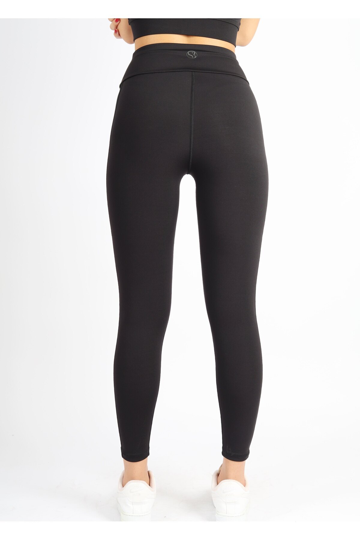soft&basic Siyah Polyester Paçası Tül Detaylı Yüksek Bel Tayt görsel 4