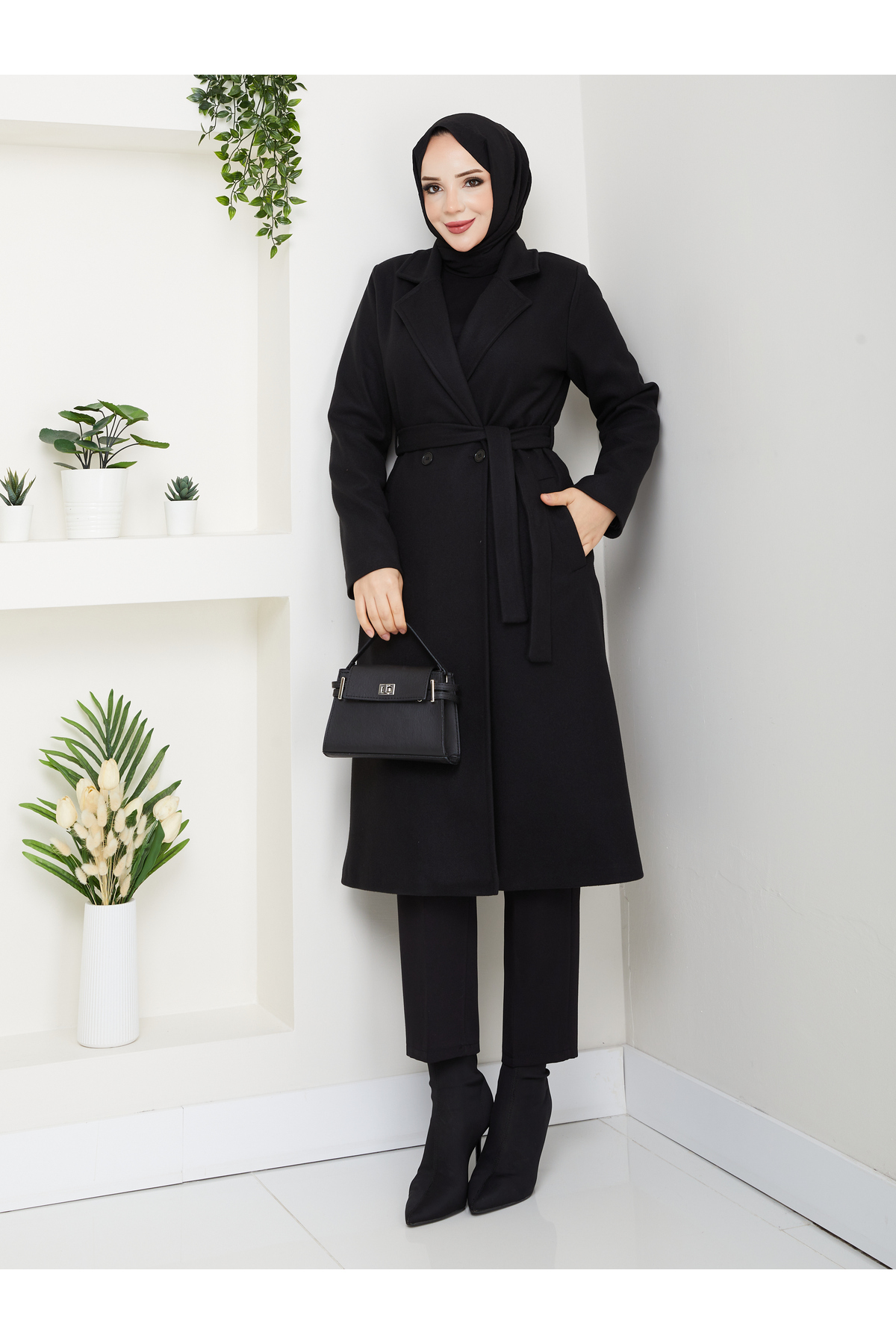 RACE FASHİON  Kuşaklı Astarlı Kaşe Kaban RC3112 - Görsel 4