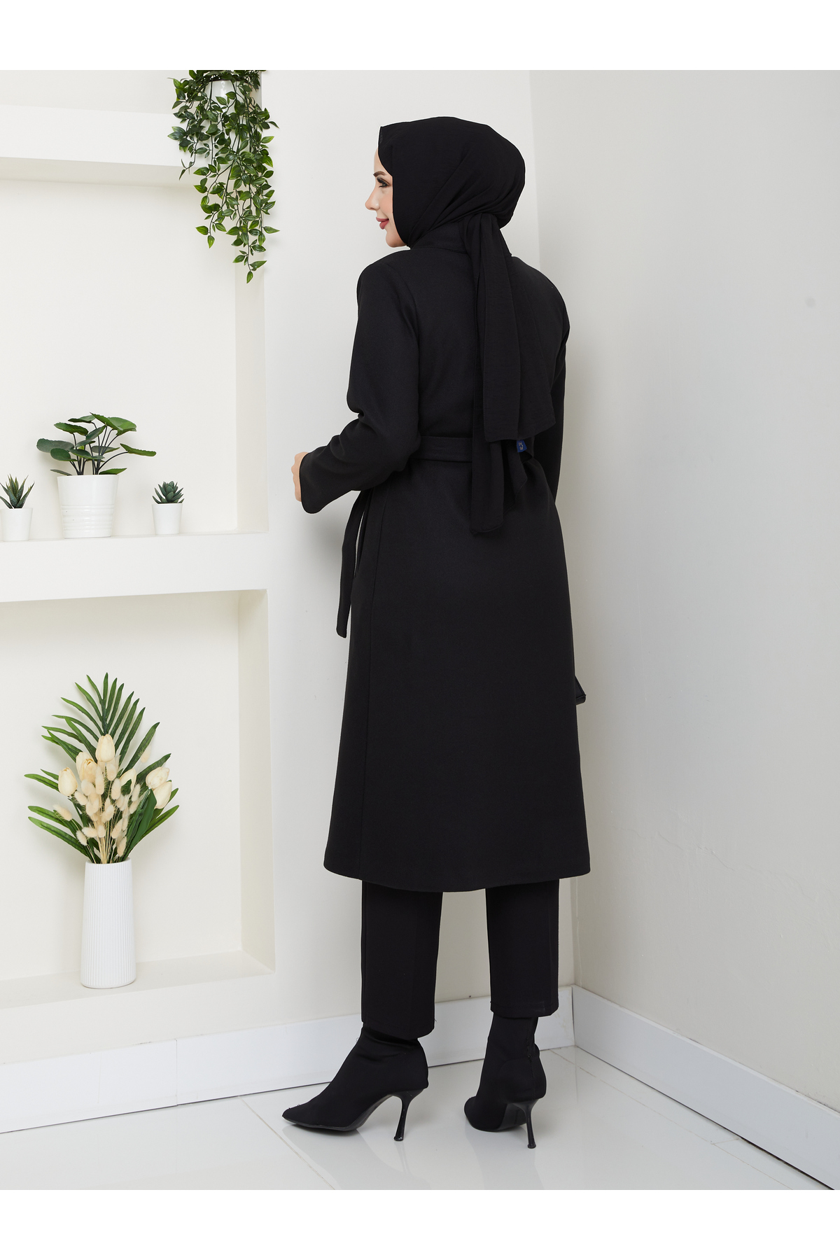 RACE FASHİON  Kuşaklı Astarlı Kaşe Kaban RC3112 - Görsel 8