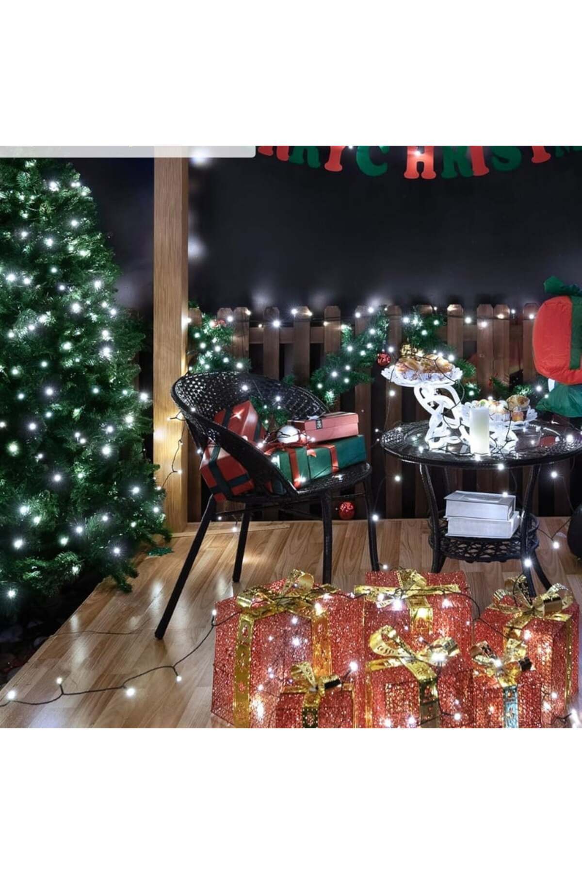 BellFyd 100 LED - Lumini de Craciun ALB RECE, Interior Exterior, Instalatie Luminoasa Pentru Brad