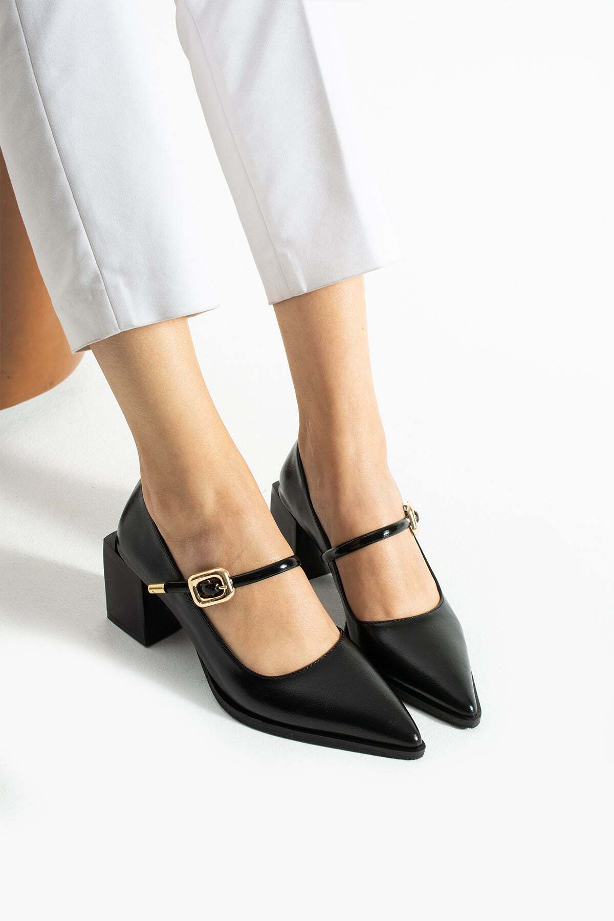 RevanStep  Tokalı Blok Topuklu Mary Jane Ayakkabı 6 cm - Görsel 6