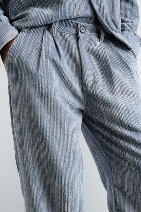 GIESTO EFEKTLİ PİLİLİ KADİFE MAVİ PANTOLON