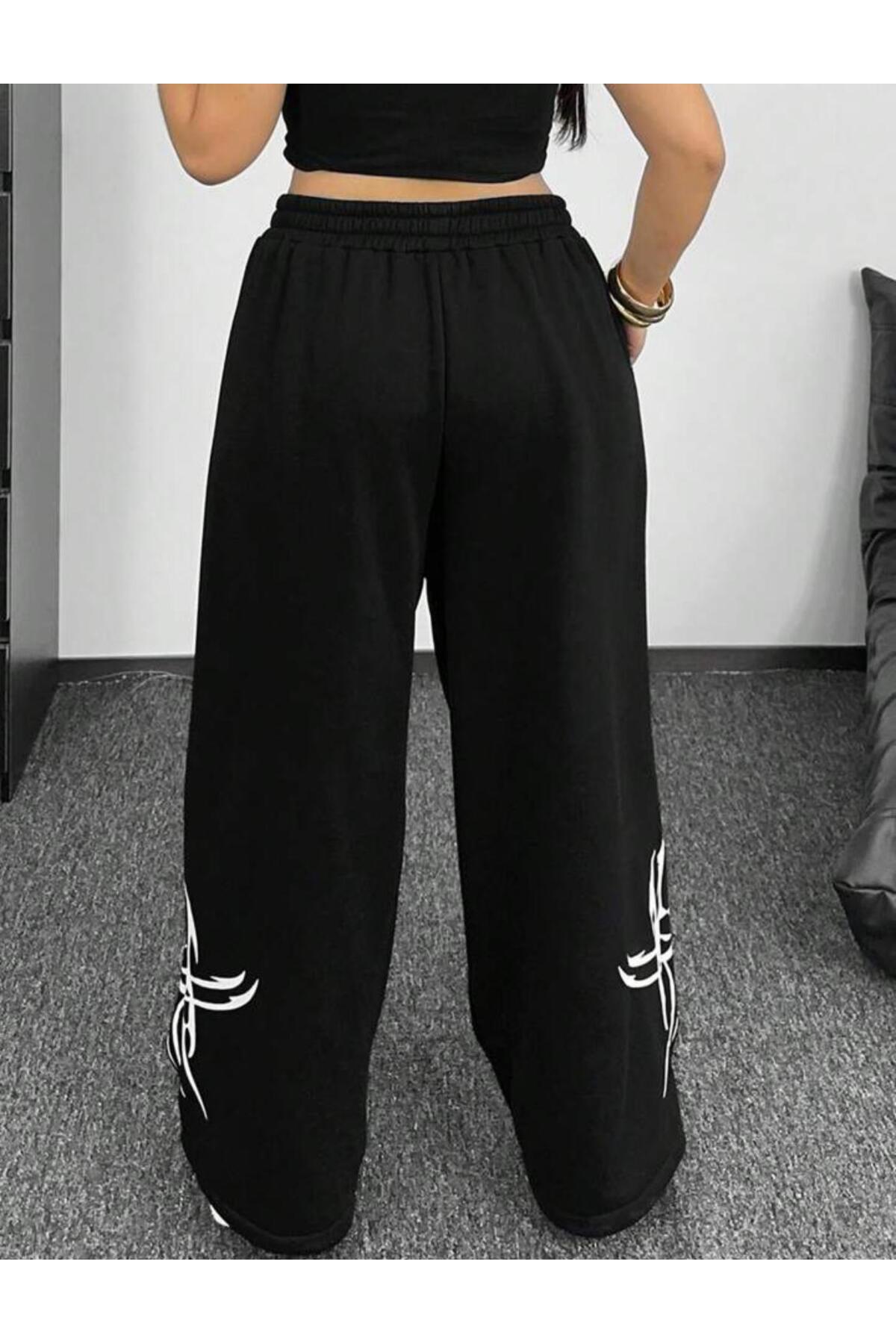 Le Vion  Kadın Bol Paça Alev Baskılı Baggy Eşofman Altı - Görsel 5