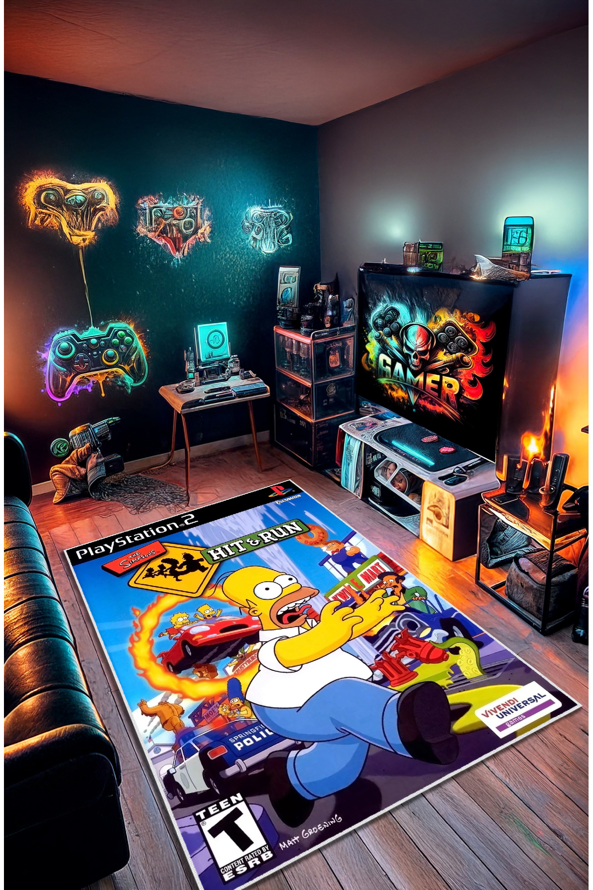 Decorative Anti-Slip Simpsons Gamer Washable Rug