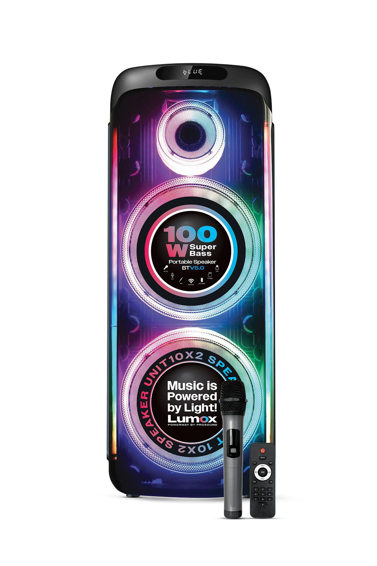 Lumox 100W Bluetooth Hoparlör Karaoke Parti Ses Sistemi Gitar Girişli Optik Kontrol Paneli Ekran