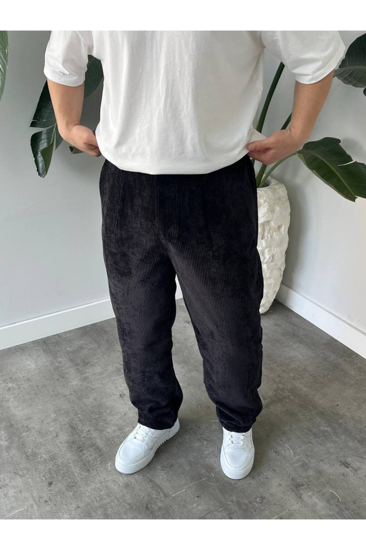 KHAYN Erkek Baggy Pileli Fitilli Kadife Kumaş Pantalon K2051KP görsel 7