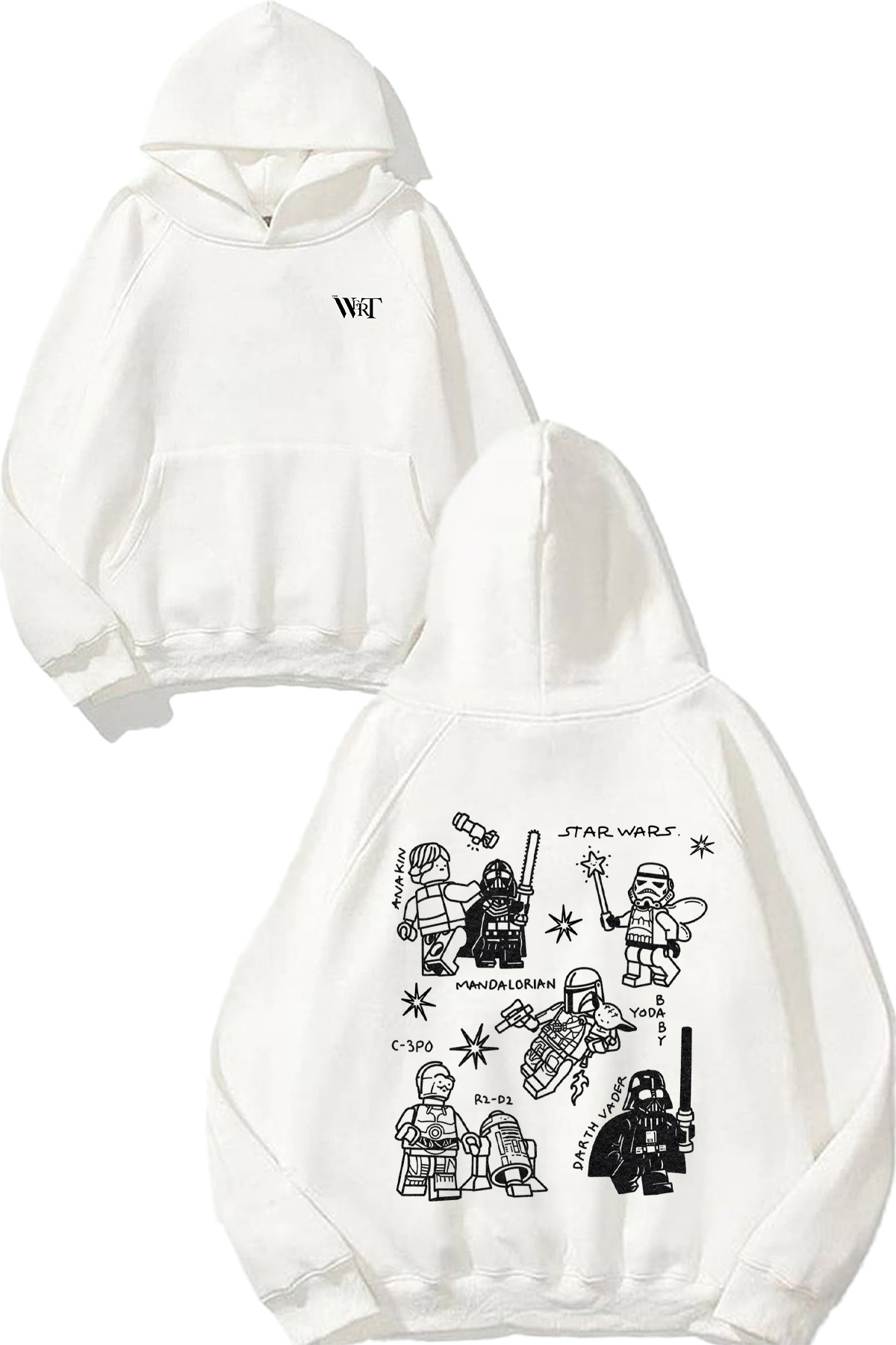 THEWERT Star Wars Illustrations Design Back Printed White Hooded Sweatshirt