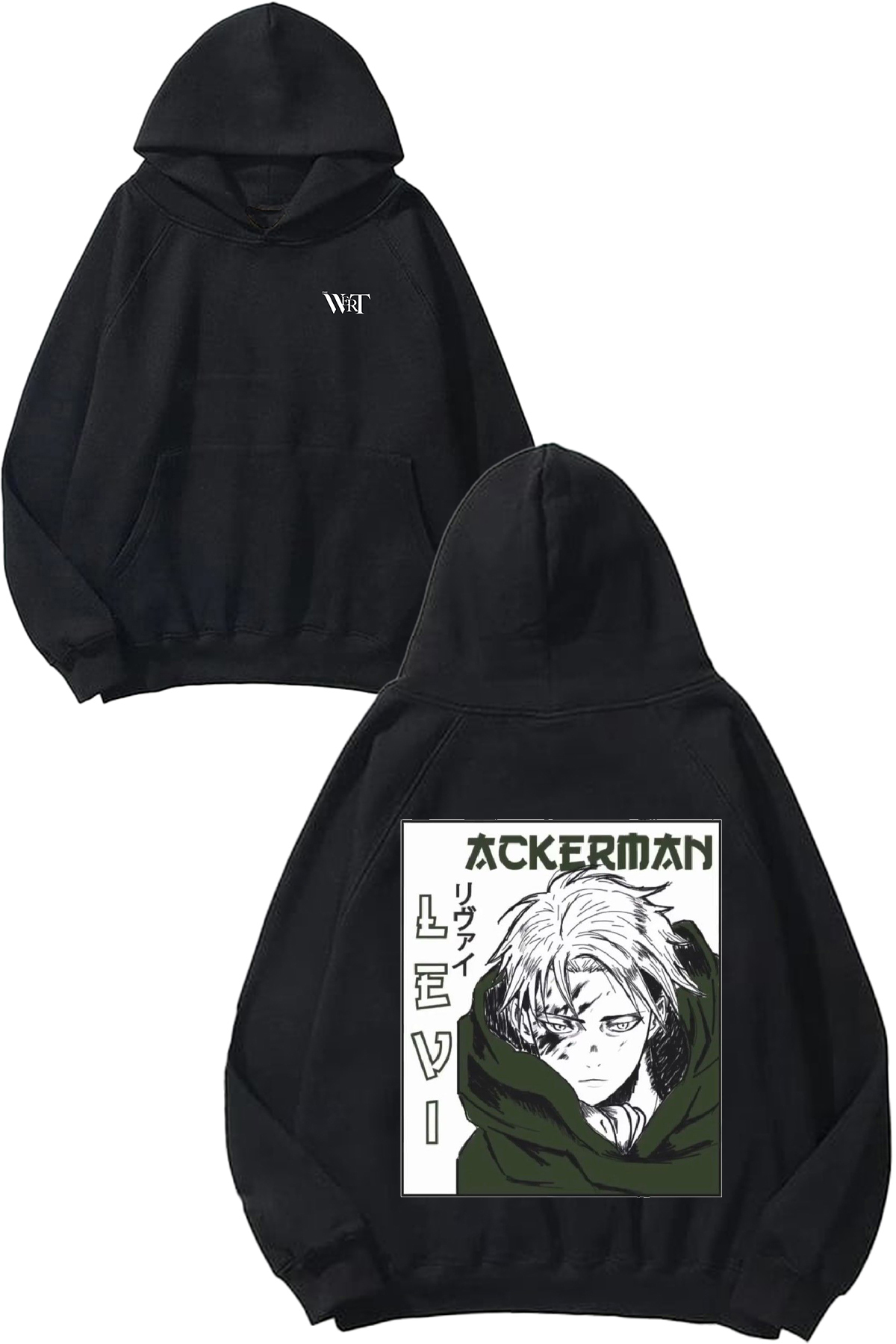 THEWERT Levi Ackerman Green Design Back Printed Black Hooded Sweatshirt