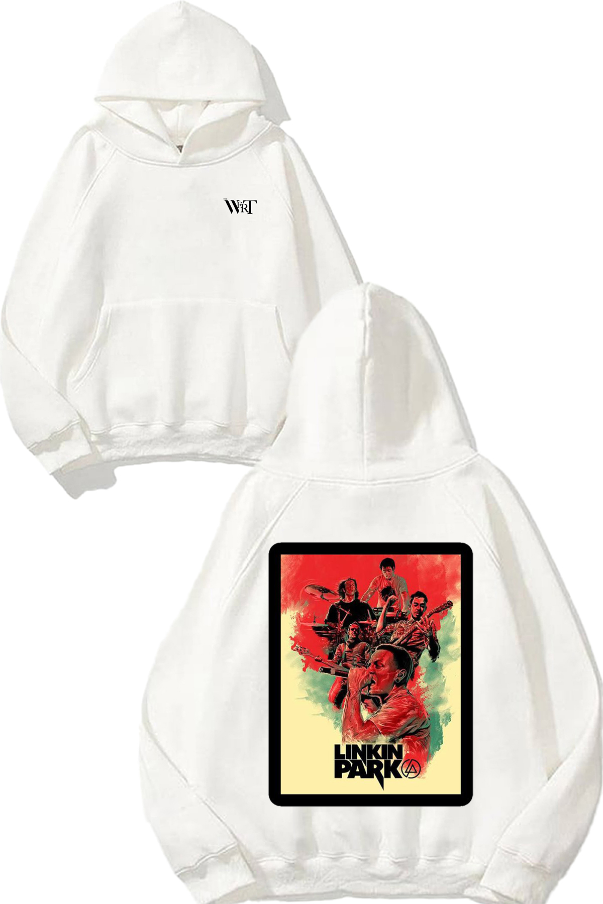 THEWERT Park Band Sticker Design Back Printed White Hooded Sweatshirt