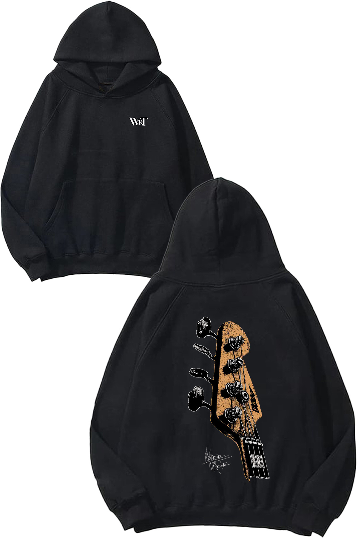 THEWERT Guitar Chord Design Back Printed Black Hooded Sweatshirt