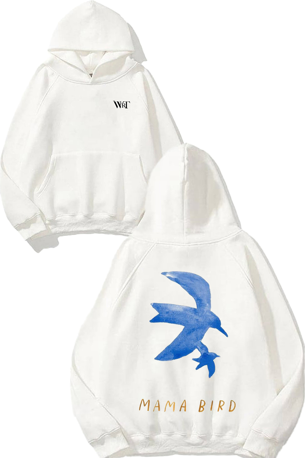 THEWERT Mama Bird Design Back Printed White Hooded Sweatshirt
