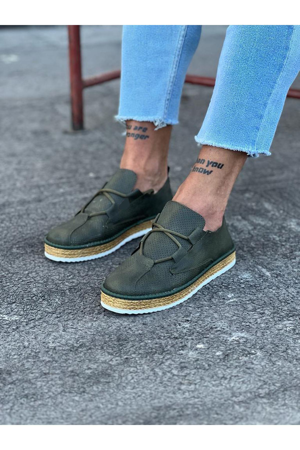 کفش کلاسیک مردانه بنددار و راحت با زیره حصیری WG015 - خاکی Zapatos