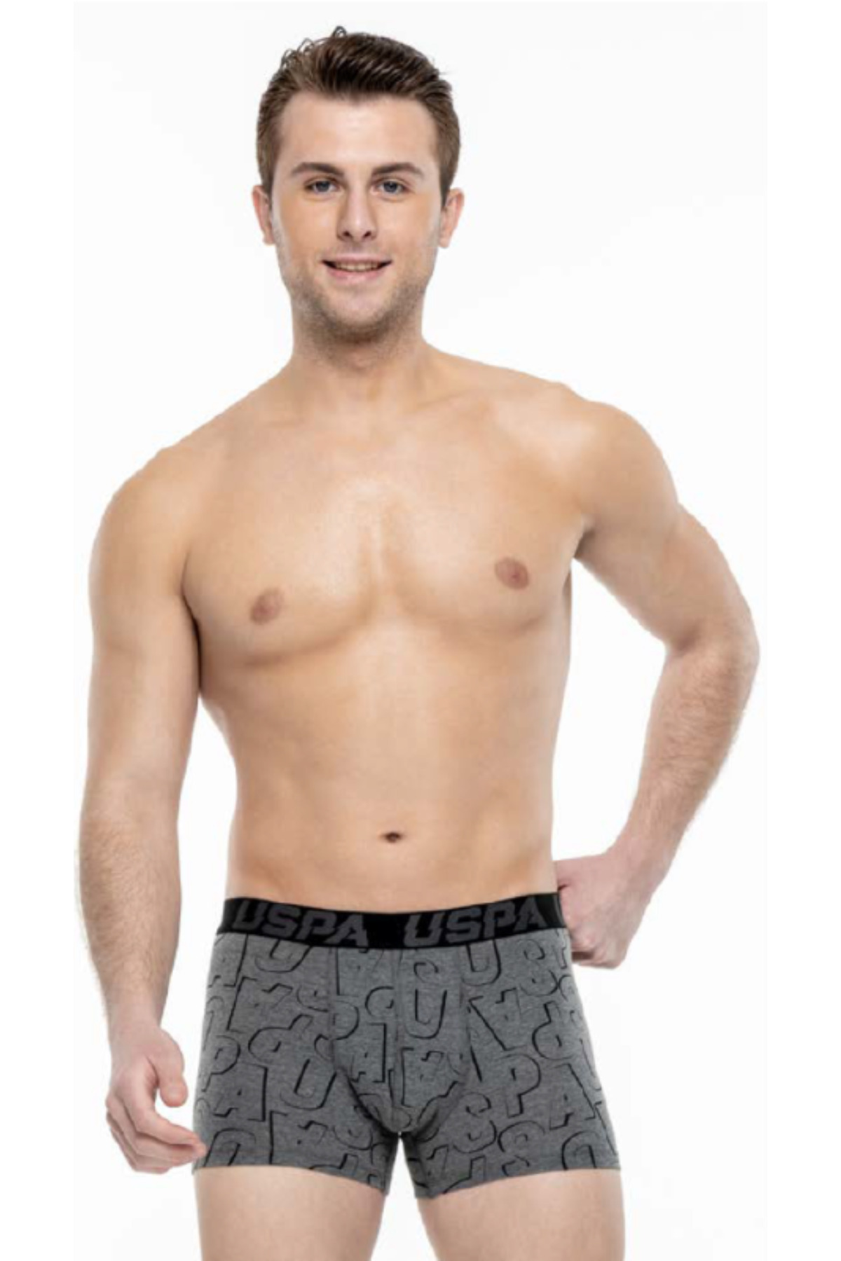 یو اس پولو شورت بوکس مردانه، دارای مجوز USPA، طرح ملانژ مشکی-آنتراسیت، بسته 3 عددی