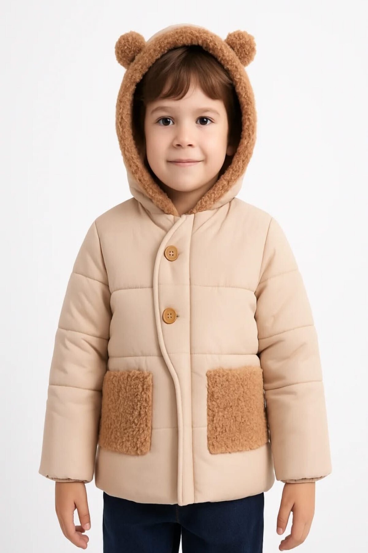 DeKuBaby Yeni Sezon Peluş Cep Detaylı Fermuarlı İçi Kürklü Kapüşonlu Kışlık Bebek/Çocuk Mont-Kaban fotoğrafı 4 (önizleme)