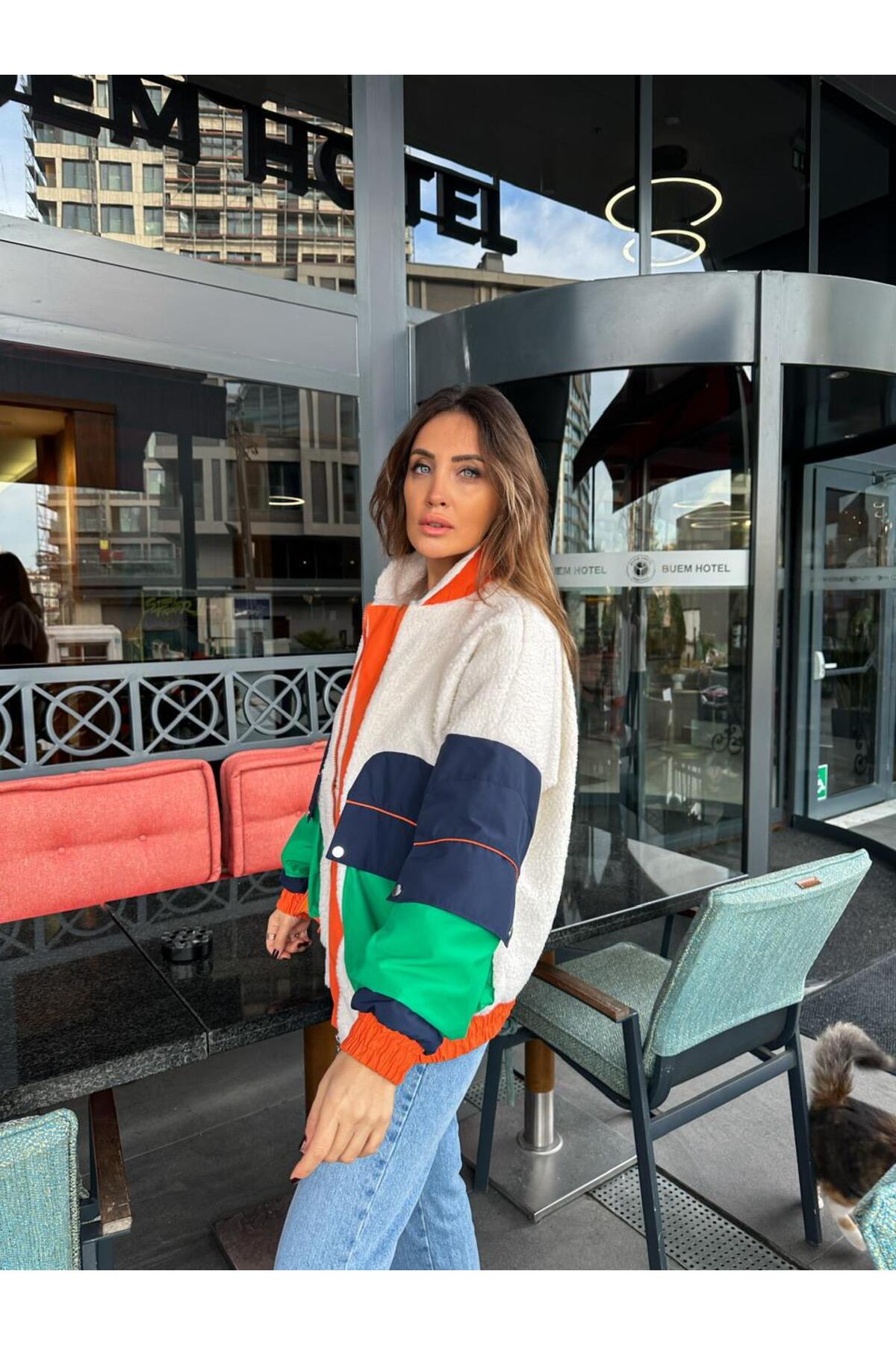 Zerrincan Giyim  Krem Çok Renkli Marka Model Mont - Görsel 5