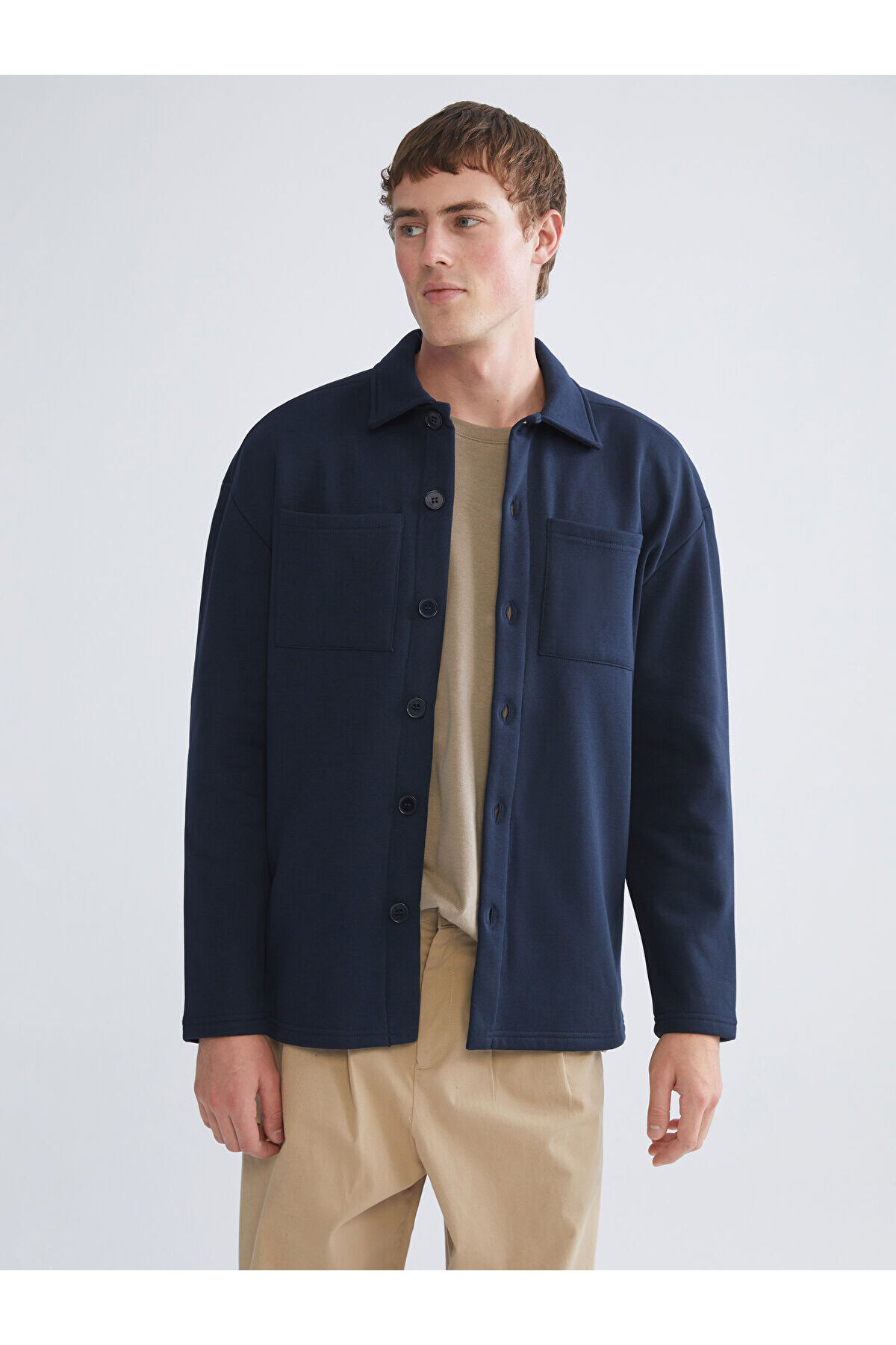 ال سی وایکیکی ژاکت کش باف پشمی مردانه یقه پولو سرمه‌ای XSIDE