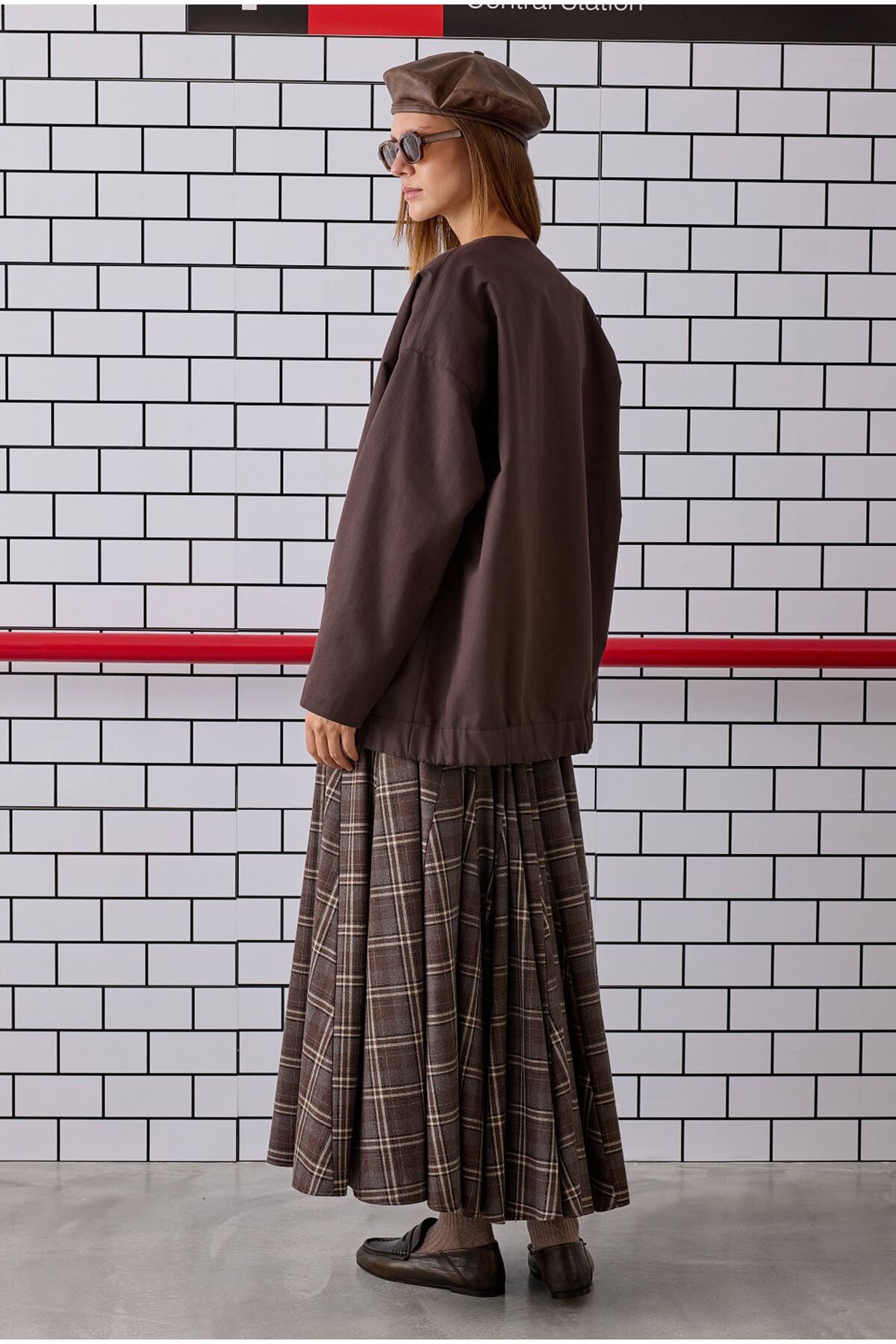 HEQA  Volanlı Ekose Etek Kahve - Görsel 6