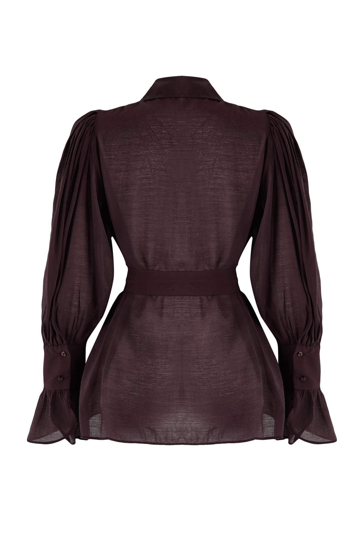 Trendyolmilla  Kahverengi Bağlama Detaylı Hafif Transparan Yumuşak Hisli Boho Gömlek TWOAW26GO00111 - Görsel 9