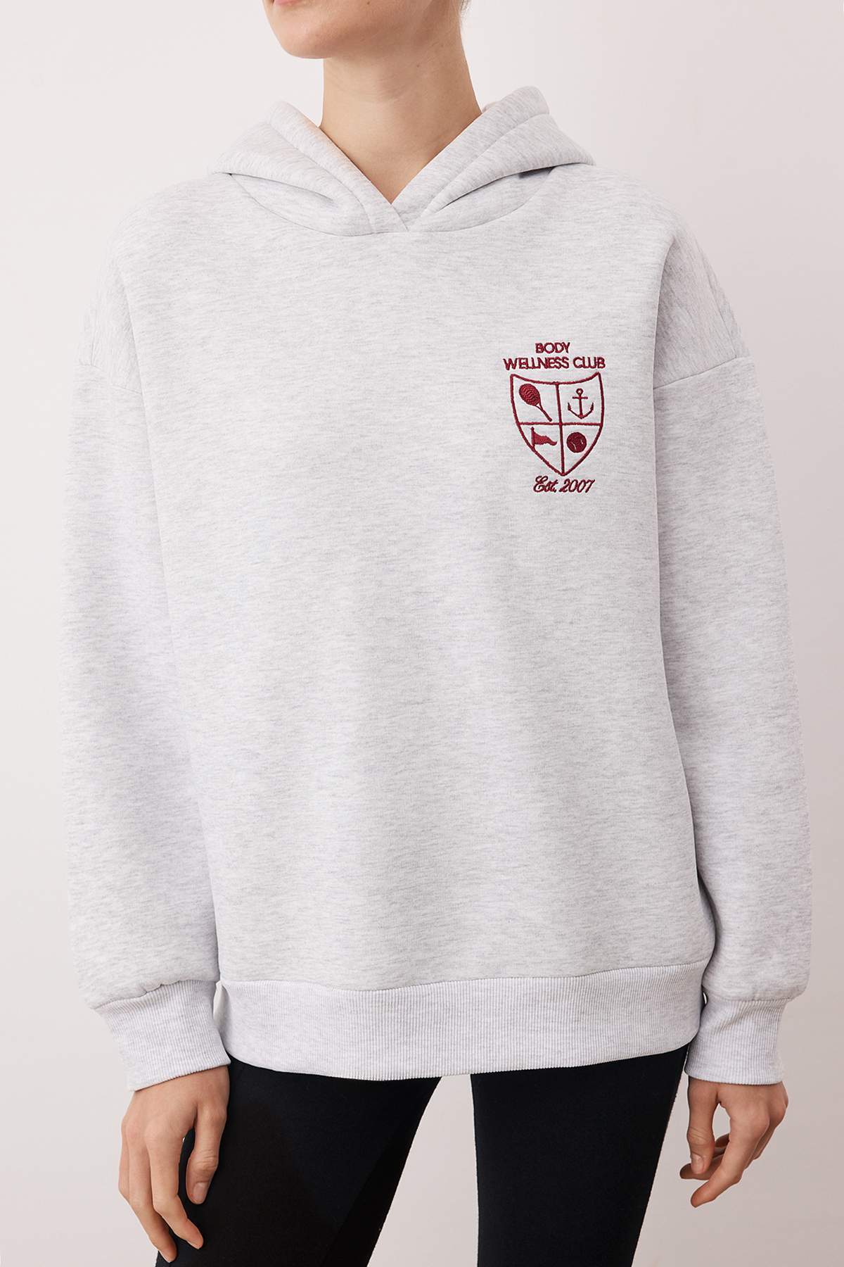 Trendyolmilla  Kar Melanj Nakışlı Oversize/Geniş Kalıp Kalın İçi Polarlı Örme Sweatshirt TWOAW26SW00181 - Görsel 4